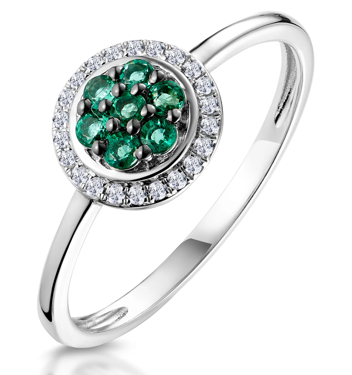 0.16ct Emerald and Diamond Ring in 9K White Gold - SIZES AVAILABLE J O P