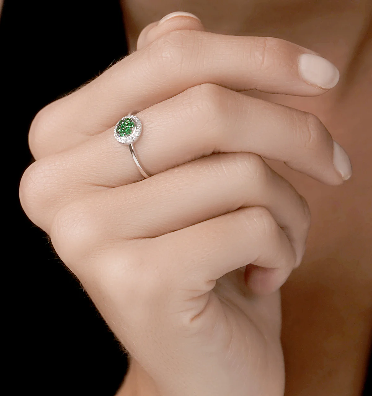 0.16ct Emerald and Diamond Ring in 9K White Gold - SIZES AVAILABLE J O P - Image 2
