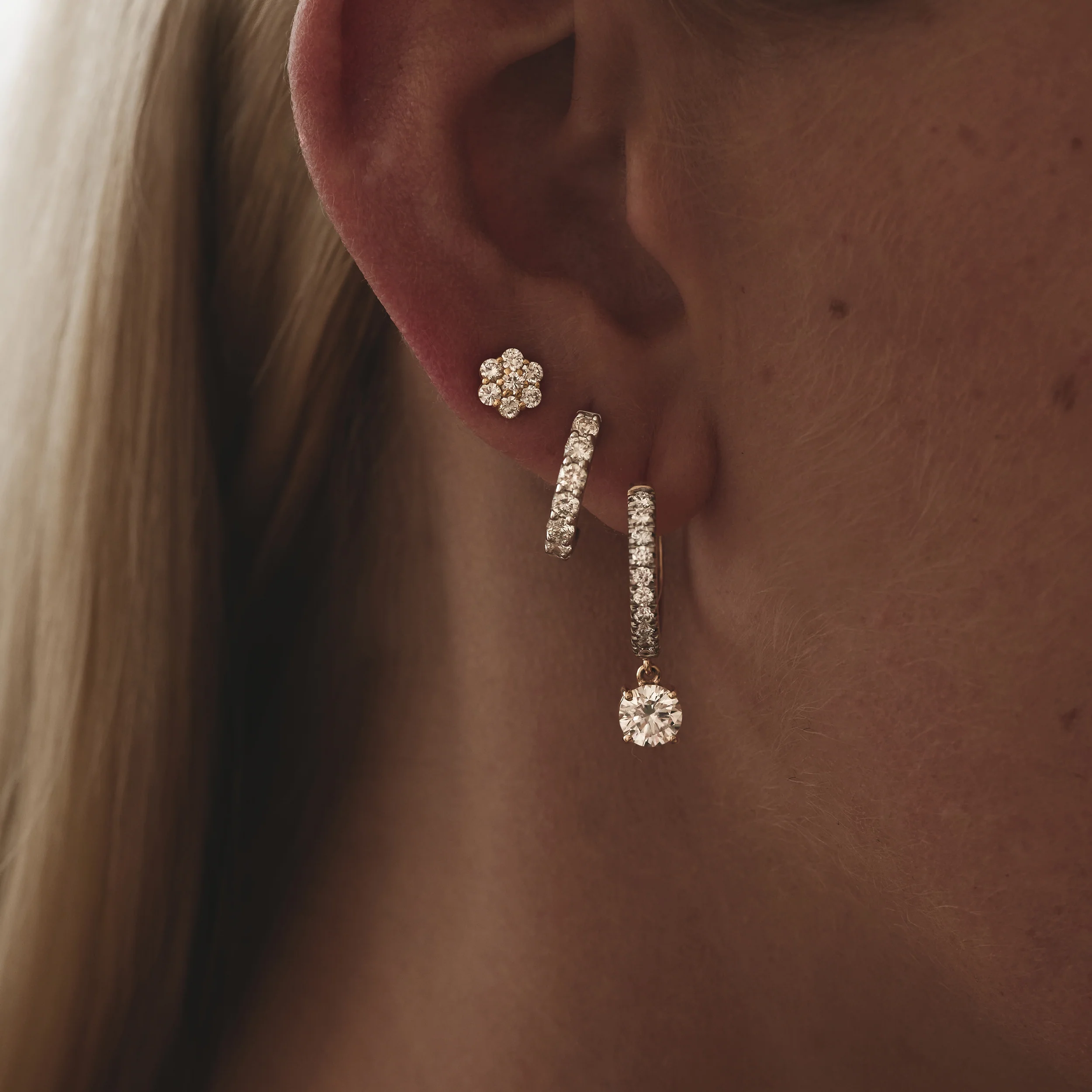 0.50ct Lab Diamond Cluster Earrings in 9K Yellow gold and H/SI Quality - Image 2