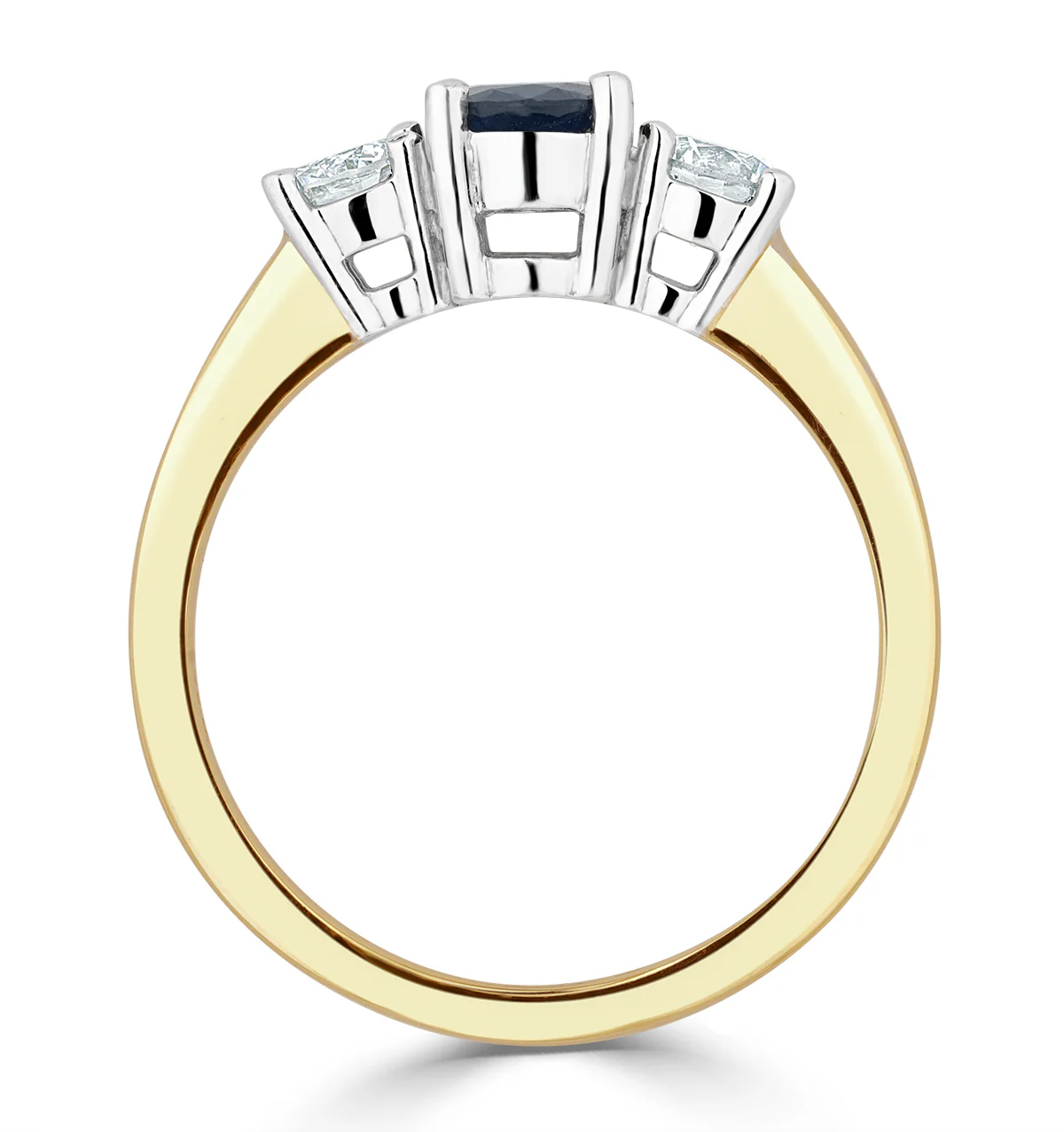 0.50ct Oval Cut Sapphire and Lab Diamond 3 Stone Ring in 9K Yellow Gold - Image 3