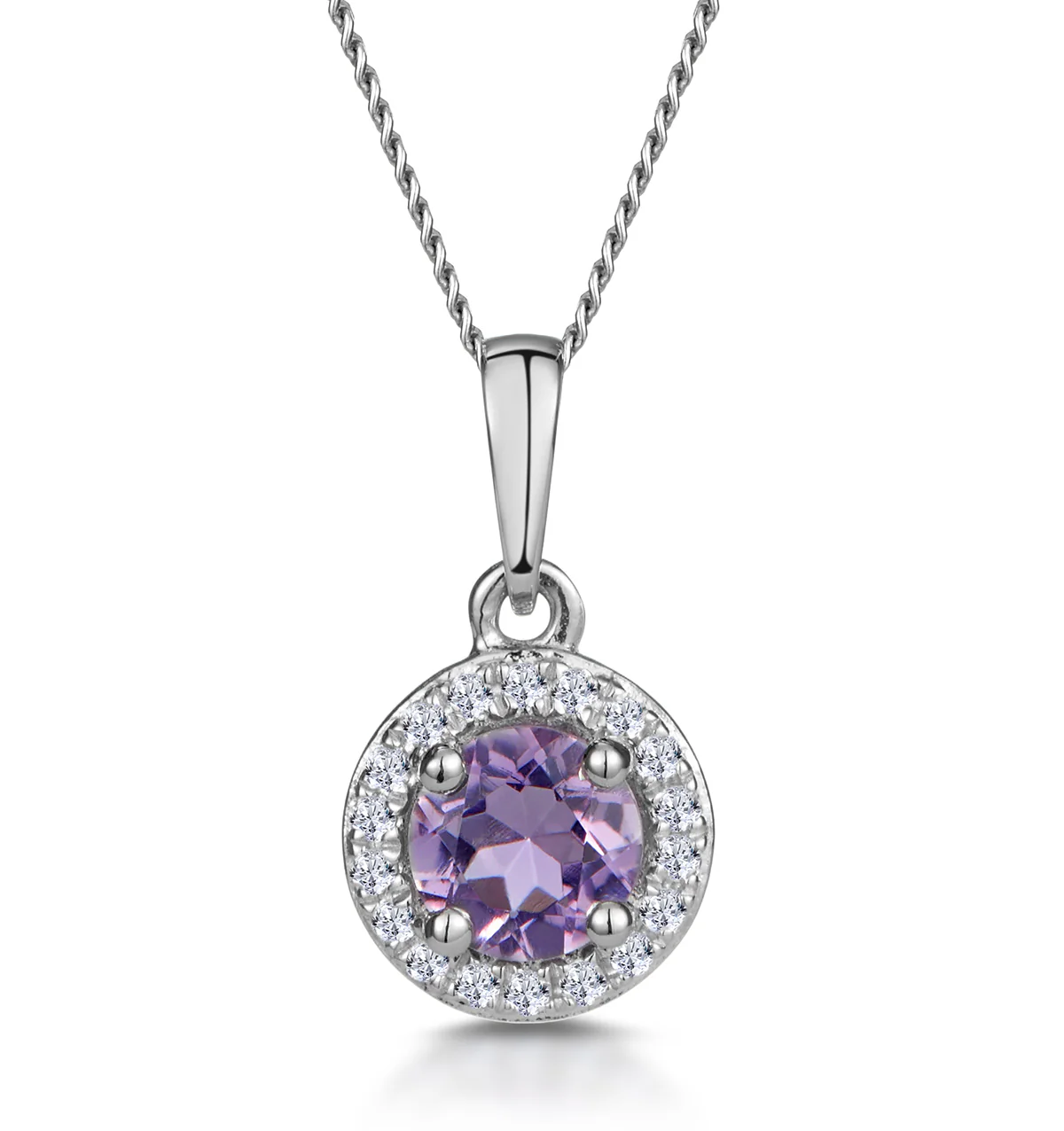 0.33ct Amethyst and Diamond Stellato Necklace in 9K White Gold