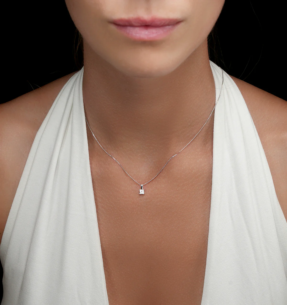 033ct lab diamond princess cut solitaire necklace in 9k white gold - Image 2