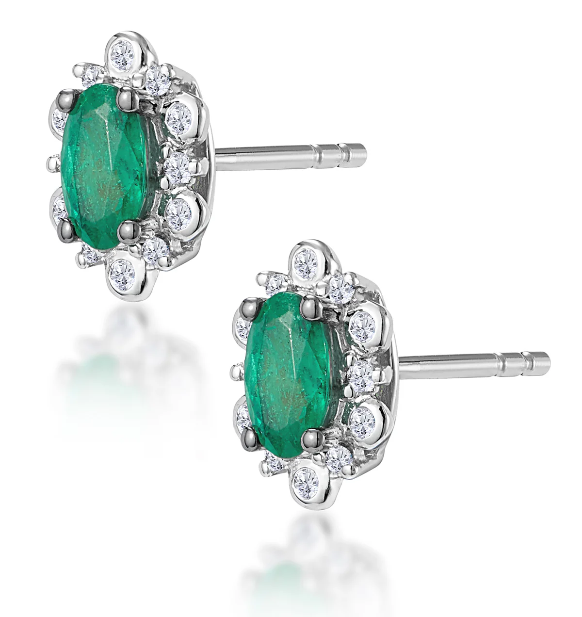 0.50ct Emerald and Diamond Stellato Cluster Earrings in 9K White Gold - Image 2