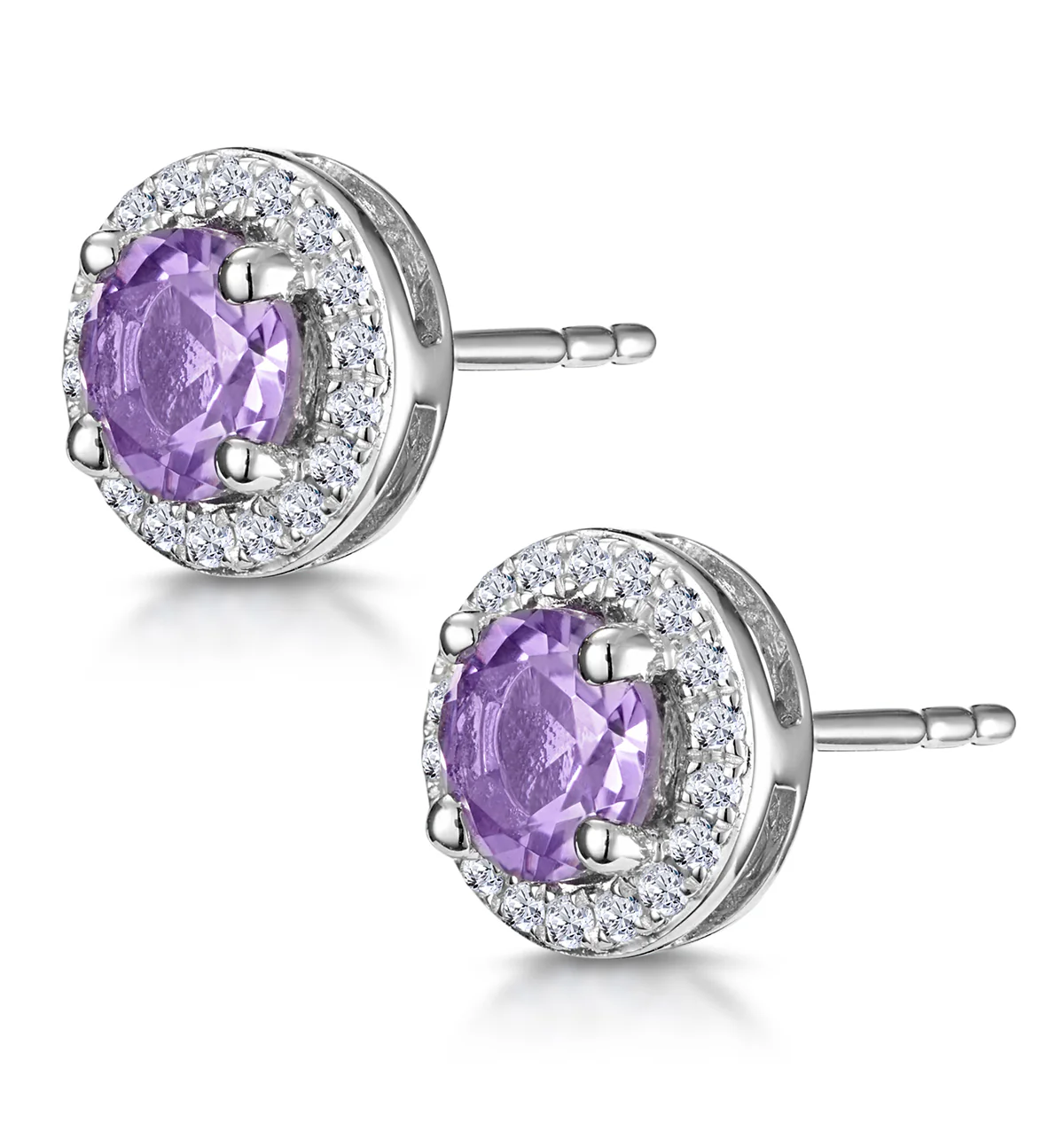 0.64ct Amethyst and Diamond Halo Stellato Earrings in 9K White Gold - Image 3