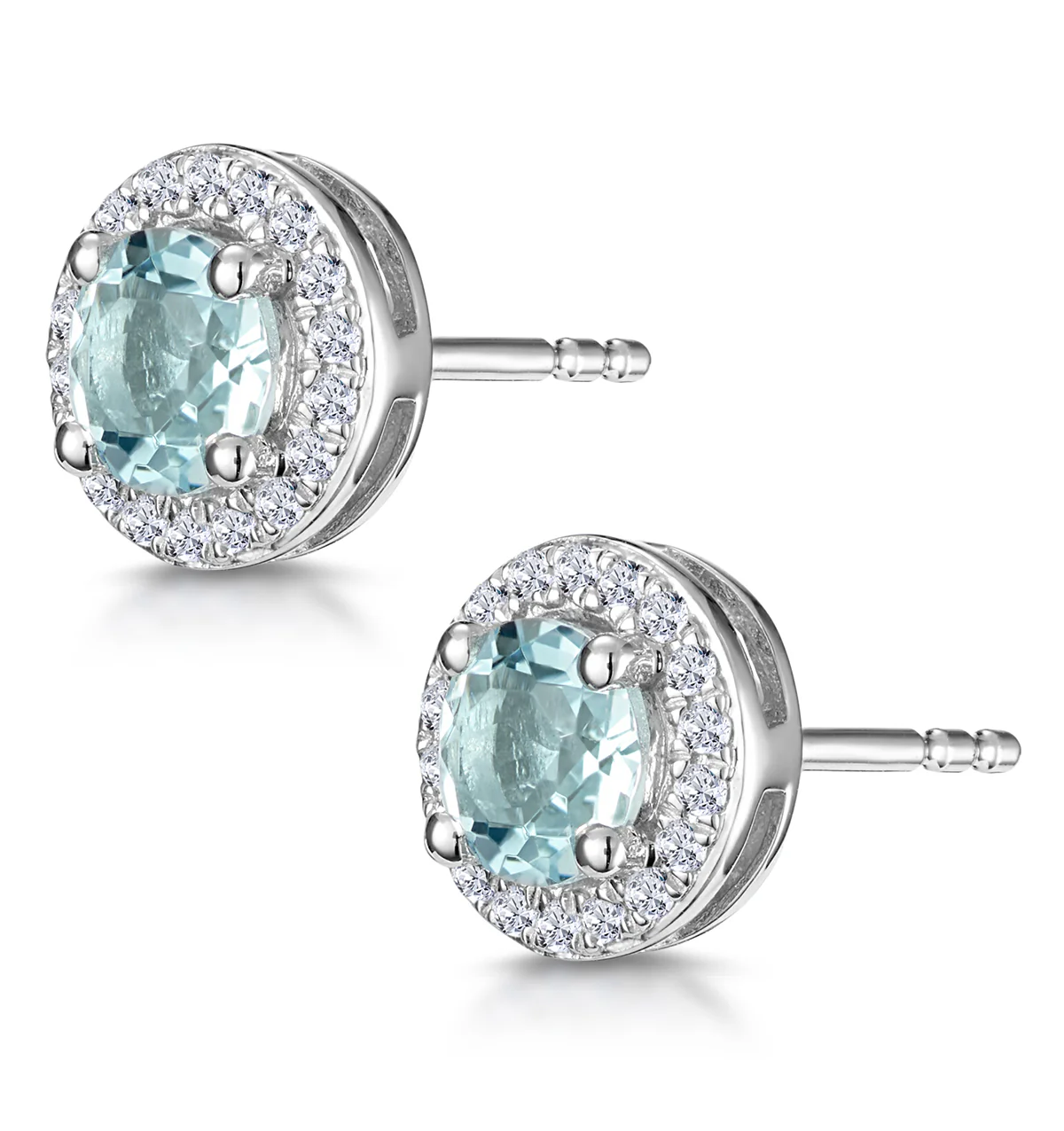 0.69ct Aquamarine and Diamond Halo Stellato Earrings in 9K White Gold - Image 3