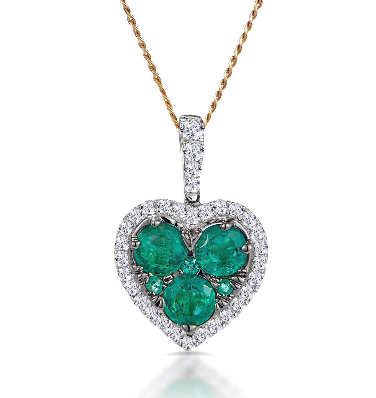 0.80ct Emerald Asteria Diamond Heart Pendant Necklace in 18K Gold