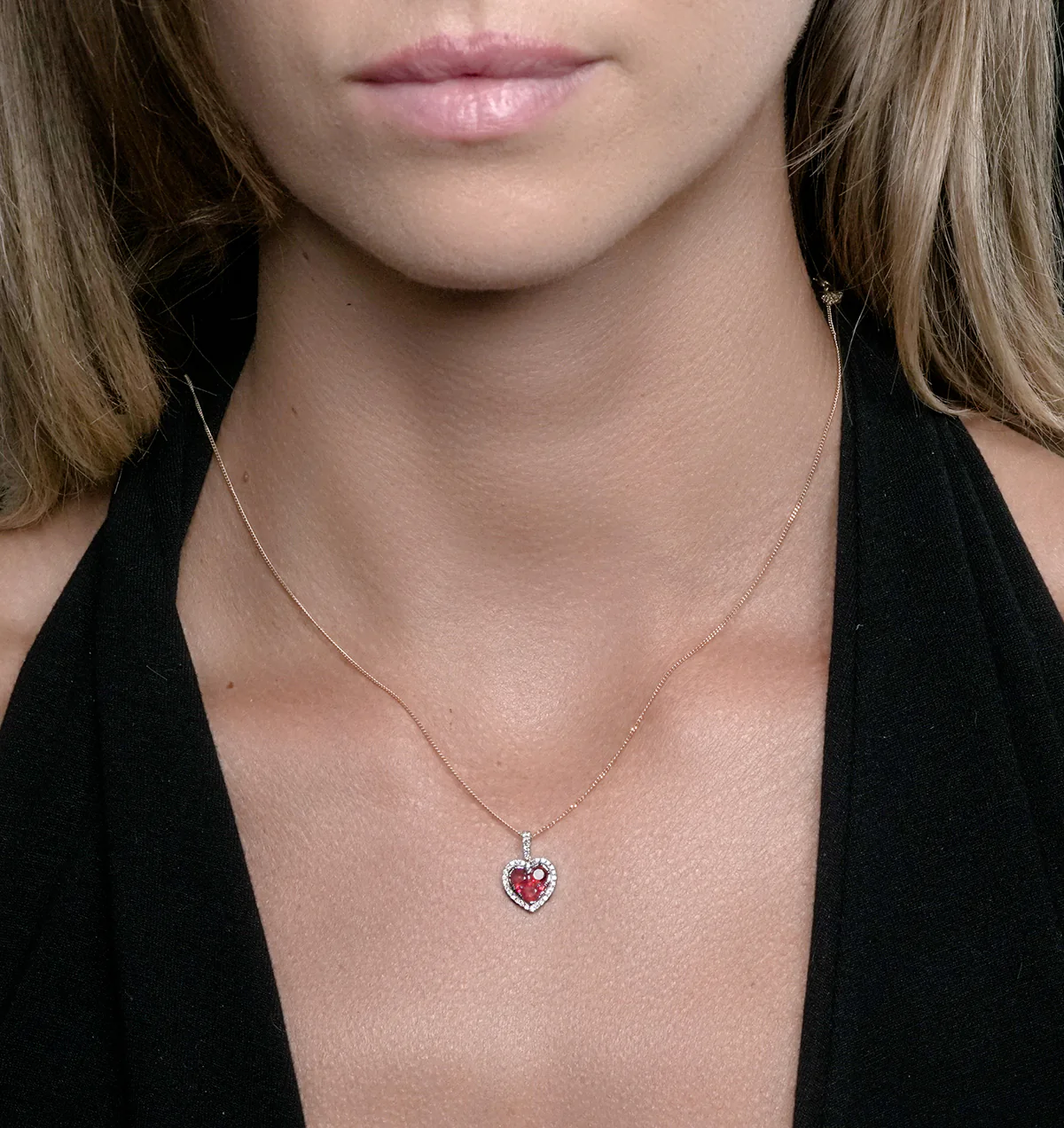 0.80ct Ruby Asteria Lab Diamond Heart Pendant Necklace in 9K Gold - Image 2