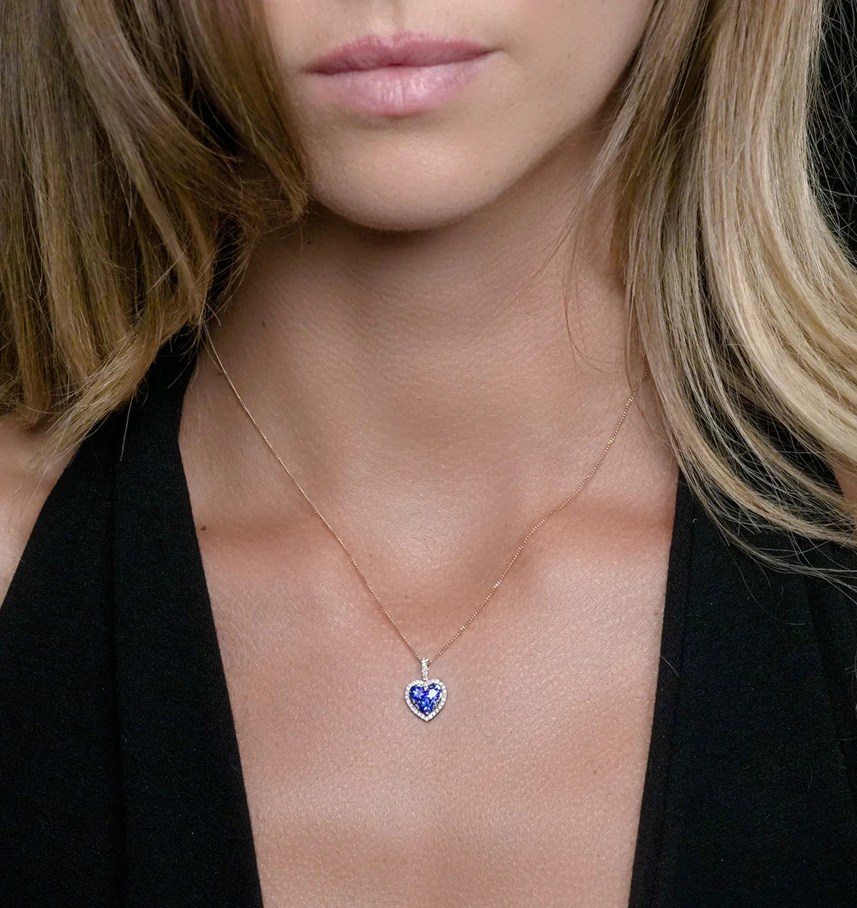 0.80ct Sapphire Asteria Diamond Heart Pendant Necklace 18K White Gold - Image 2