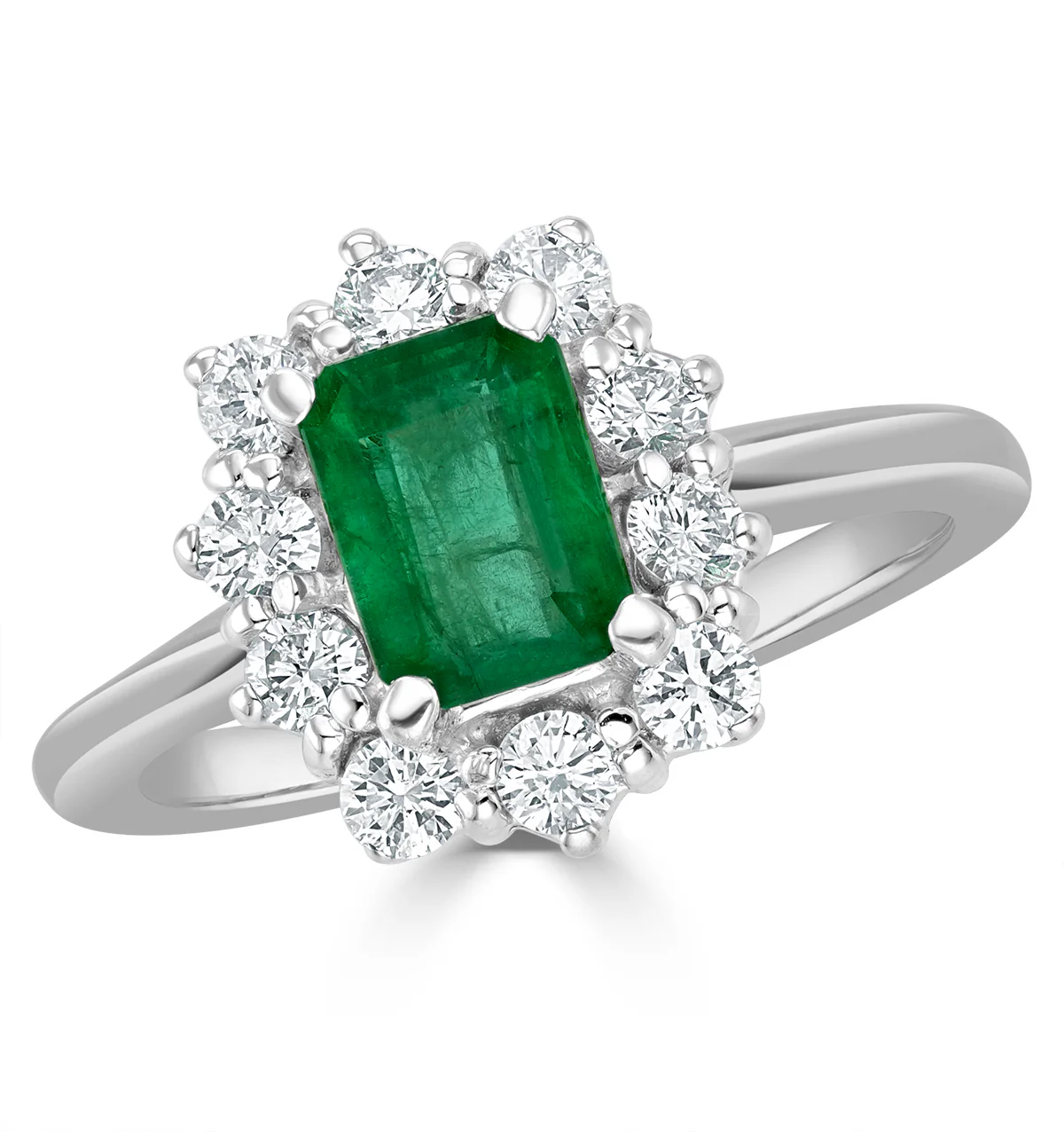 1.00ct Octagon Cut Emerald and Lab Diamond Halo Ring in 9K White Gold - Image 2