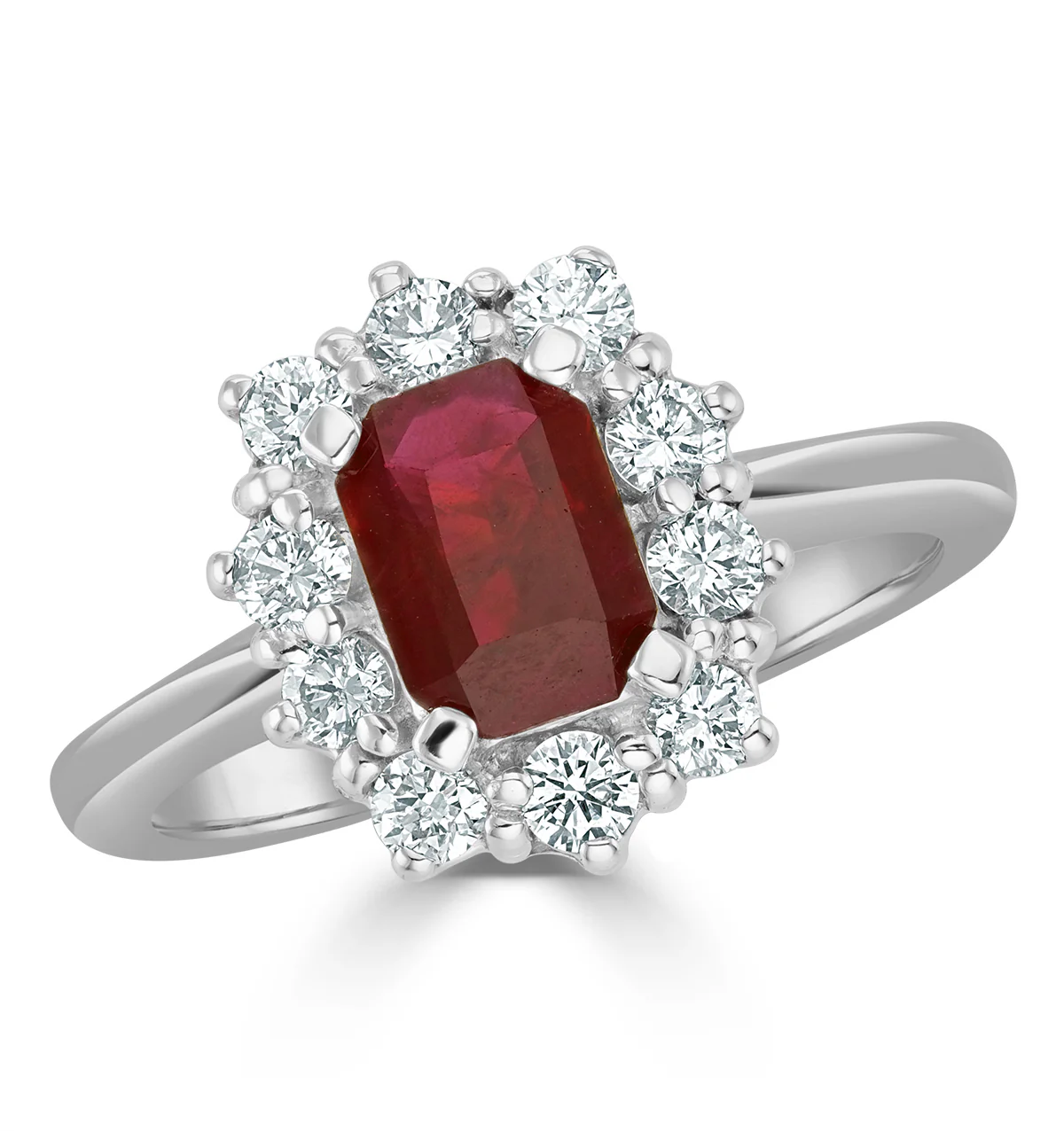 1.10ct Octagon Cut Ruby and Lab Diamond Halo Ring in 9K White Gold Ring - Image 2