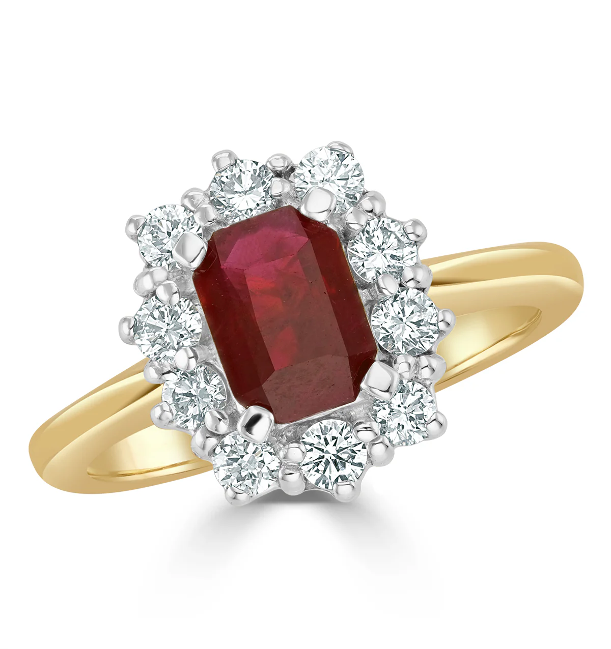 1.10ct Octagon Cut Ruby and Lab Diamond Halo Ring in 9K Yellow Gold Ring - Image 2