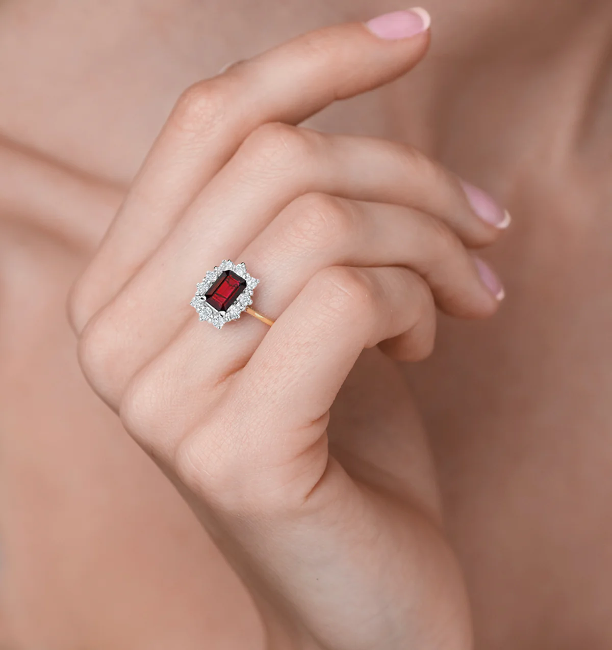 1.10ct Octagon Cut Ruby and Lab Diamond Halo Ring in 9K Yellow Gold Ring - Image 4