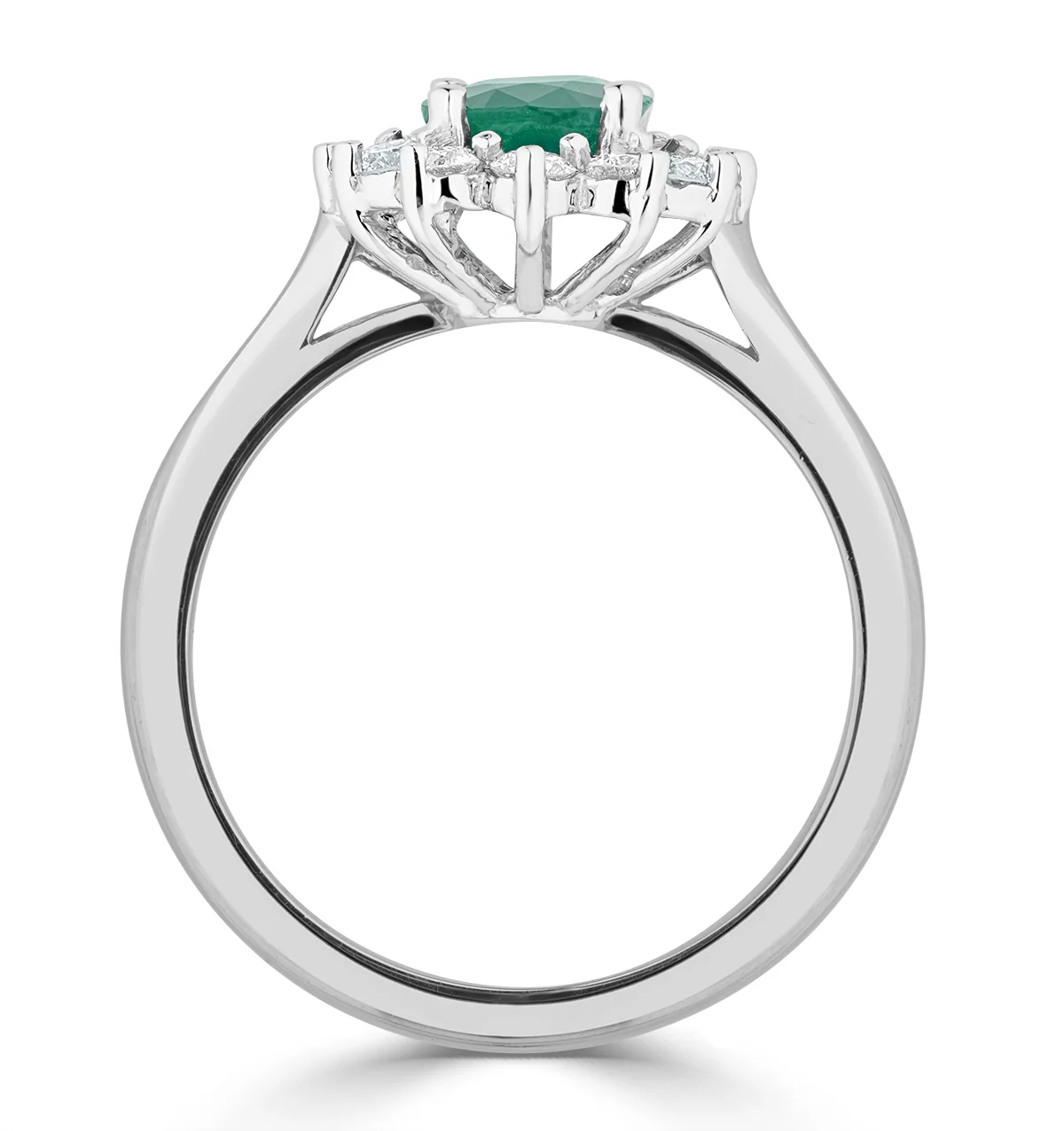 1.15ct Oval Cut Emerald and Lab Diamond Halo Ring in 9K White Gold - Image 3