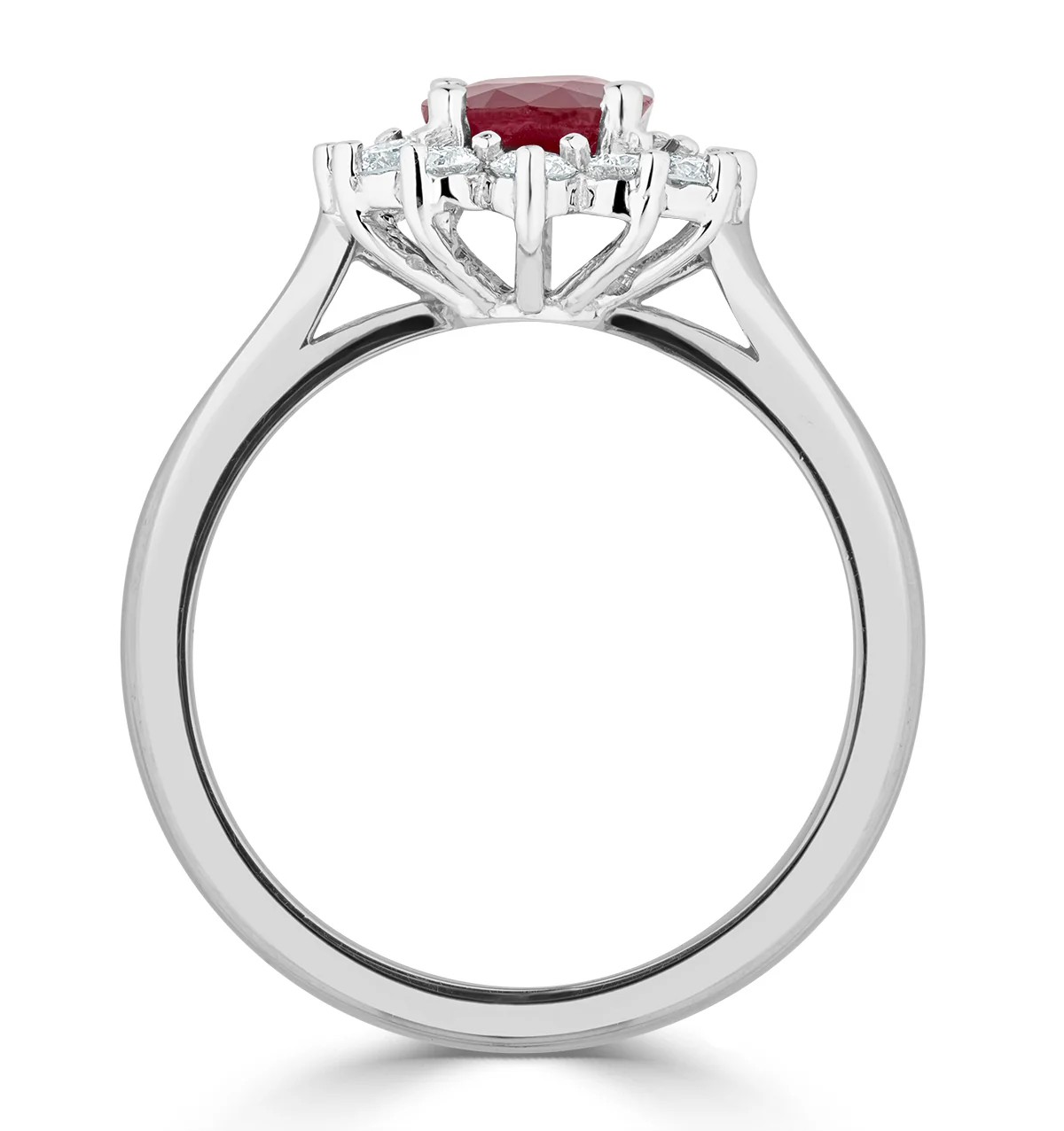 1.35ct Oval Cut Ruby and Lab Diamond Halo Ring in 9K White Gold - Image 3