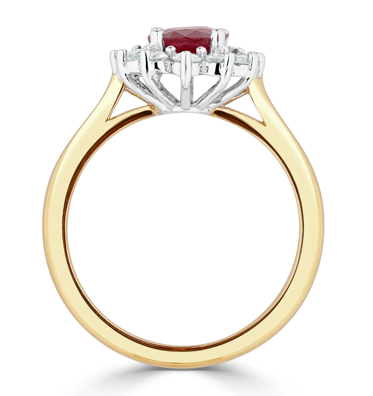 1.35ct Oval Cut Ruby and Lab Diamond Halo Ring in 9K Yellow Gold - Image 3