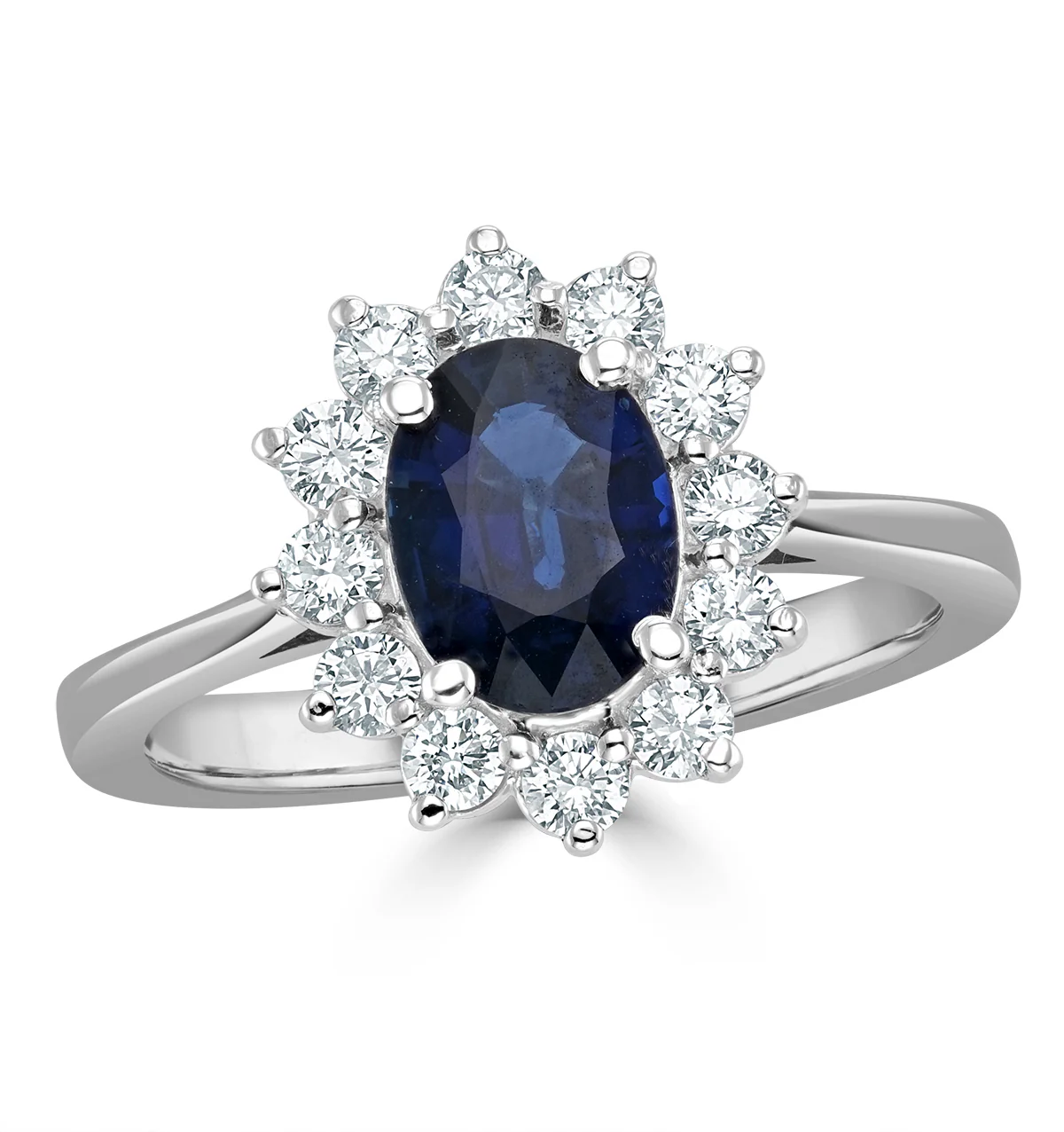 1.55ct Oval Cut Sapphire and Lab Diamond Halo Ring in 9K White Gold - Image 2