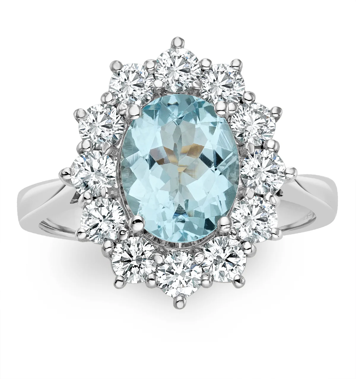1.70ct Oval Cut Aquamarine and Lab Diamond Halo Ring in 9K White Gold - Image 3