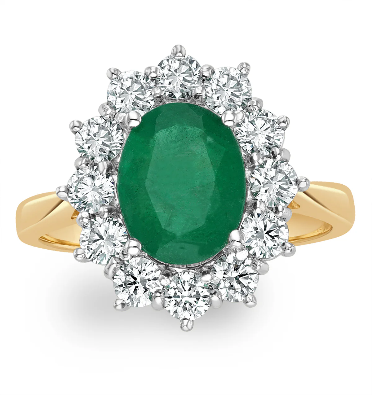 1.95ct Oval Cut Emerald and Lab Diamond Halo Ring in 9K Yellow Gold - Image 2