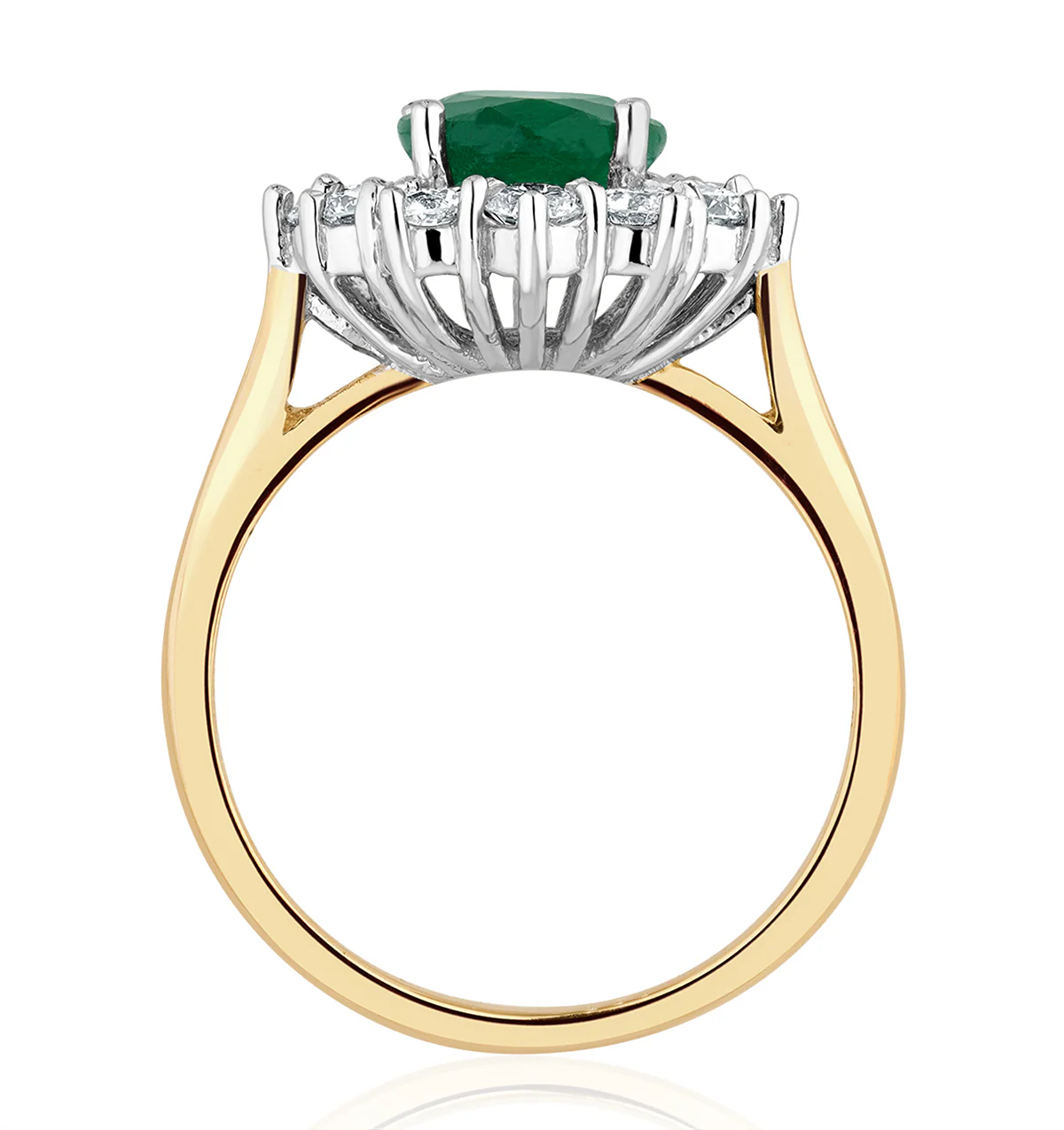 1.95ct Oval Cut Emerald and Lab Diamond Halo Ring in 9K Yellow Gold - Image 3