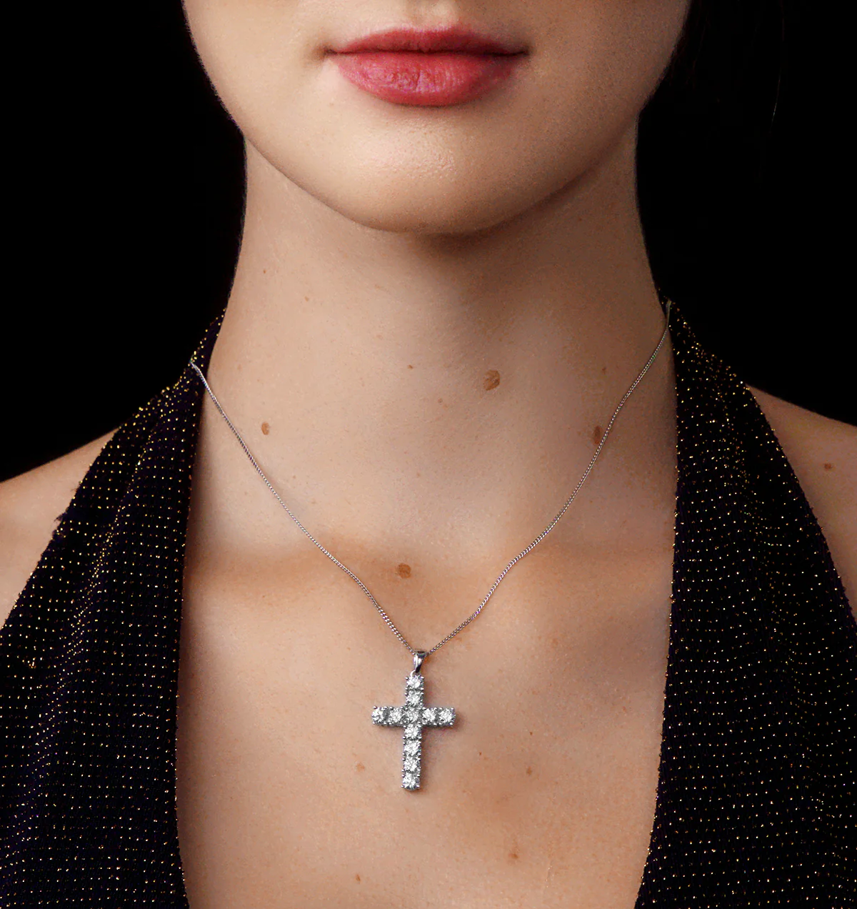 1 Carat Cross Lab Diamond Necklace Pendant in 9K White Gold - Image 2