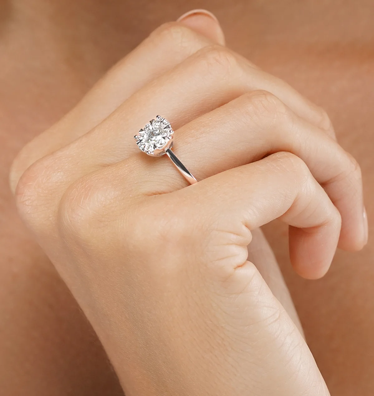 1 Carat Lab Diamond Cluster Solitaire Ring H/Si in 9K White Gold - Image 4