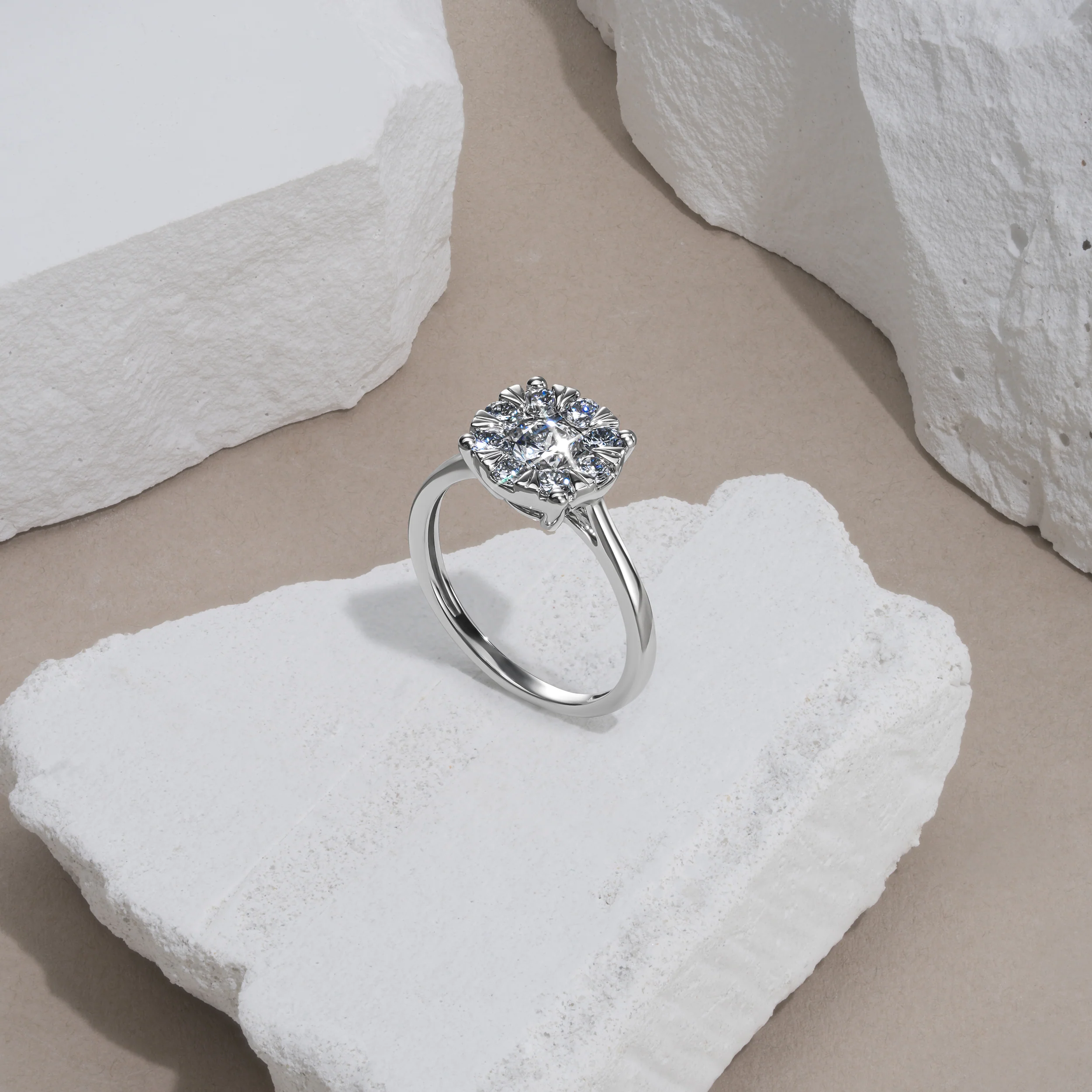 1 Carat Lab Diamond Cluster Solitaire Ring H/Si in 9K White Gold - Image 6