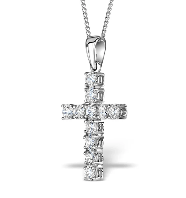 1.00ct Diamond and 18K White Gold Cross Pendant Necklace - FR42 - Image 2