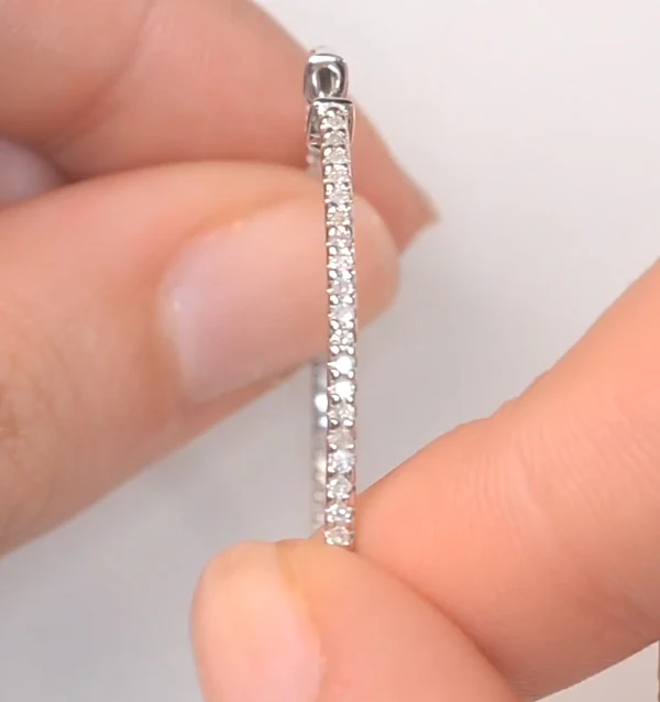 1.00ct Diamond Hoop Earrings in 9K White Gold - 39mm - Image 3