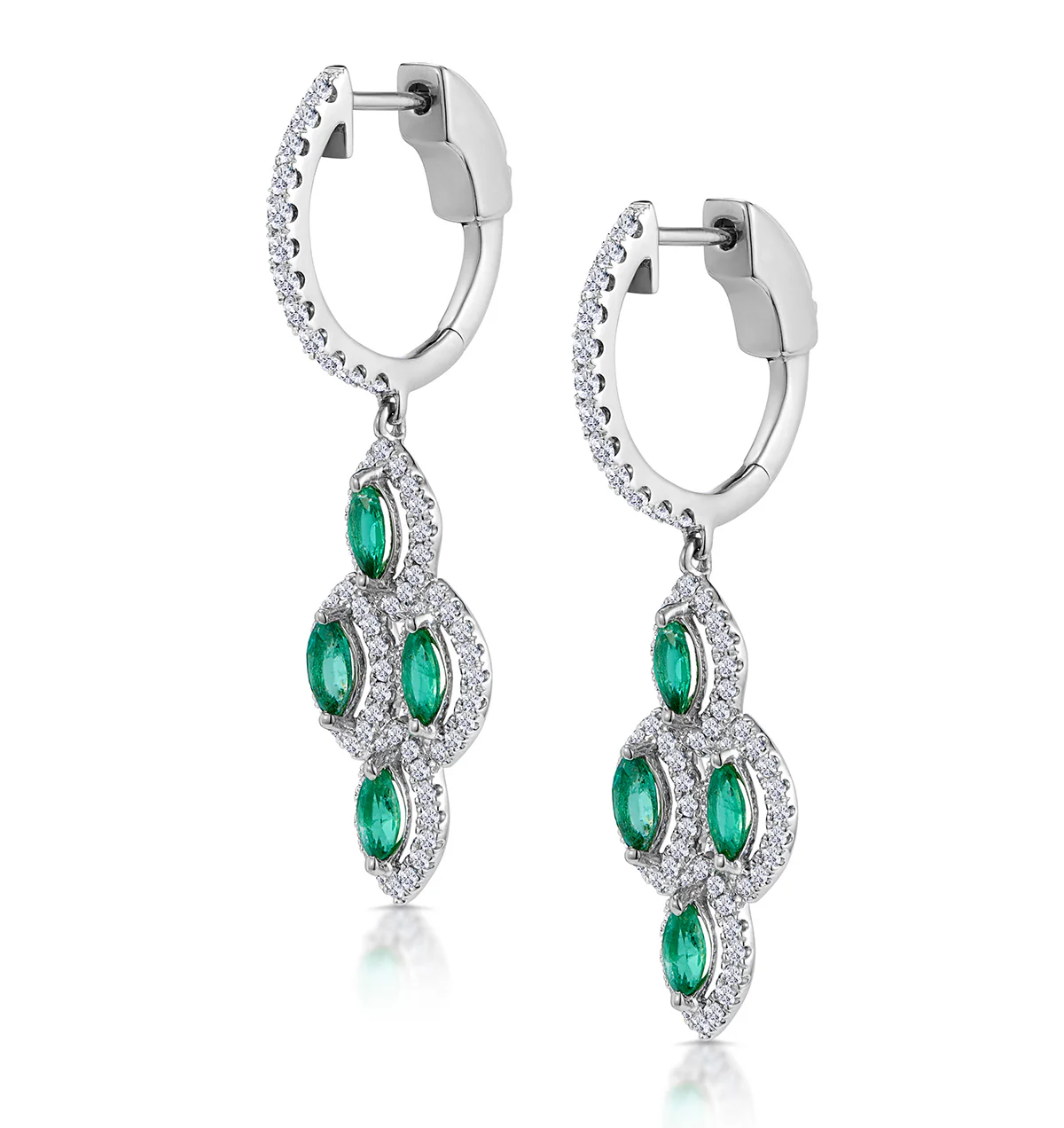 1.10ct Emerald Asteria Diamond Drop Earrings in 18K White Gold - Image 2