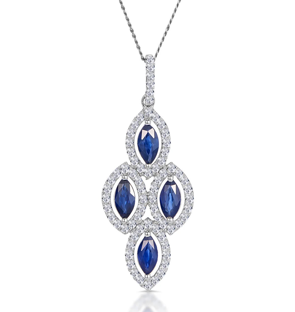 1.20ct Sapphire Asteria Diamond Drop Pendant Necklace 18K White Gold