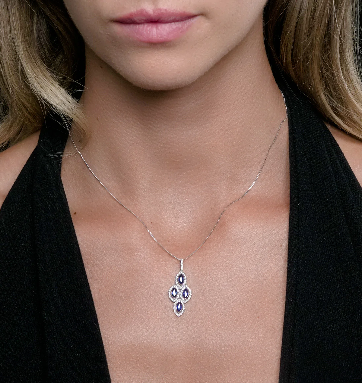 1.20ct Sapphire Asteria Diamond Drop Pendant Necklace 18K White Gold - Image 2
