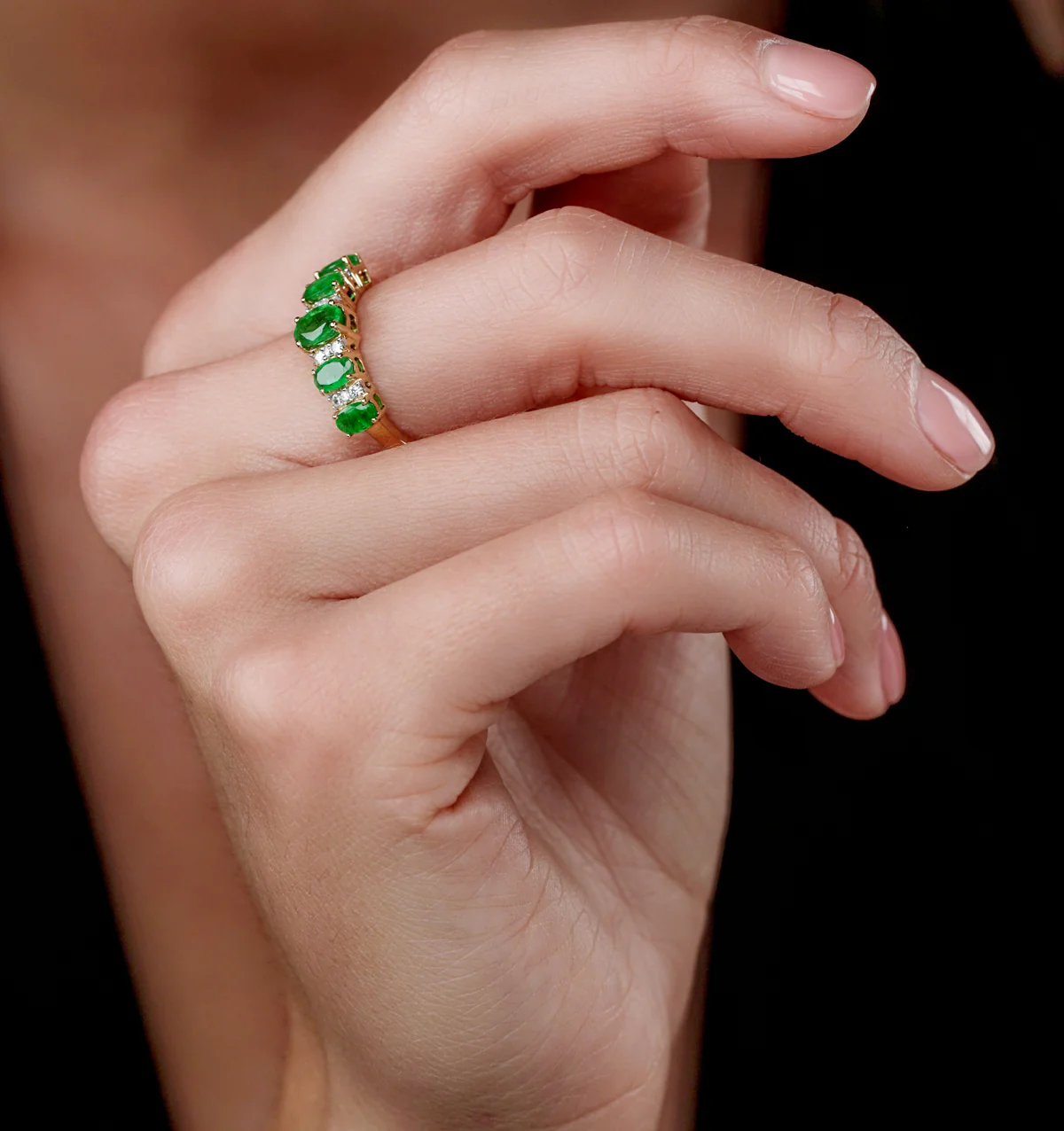 1.30ct Emerald and Lab Diamond Eternity Ring 9K Gold - Asteria - Image 2