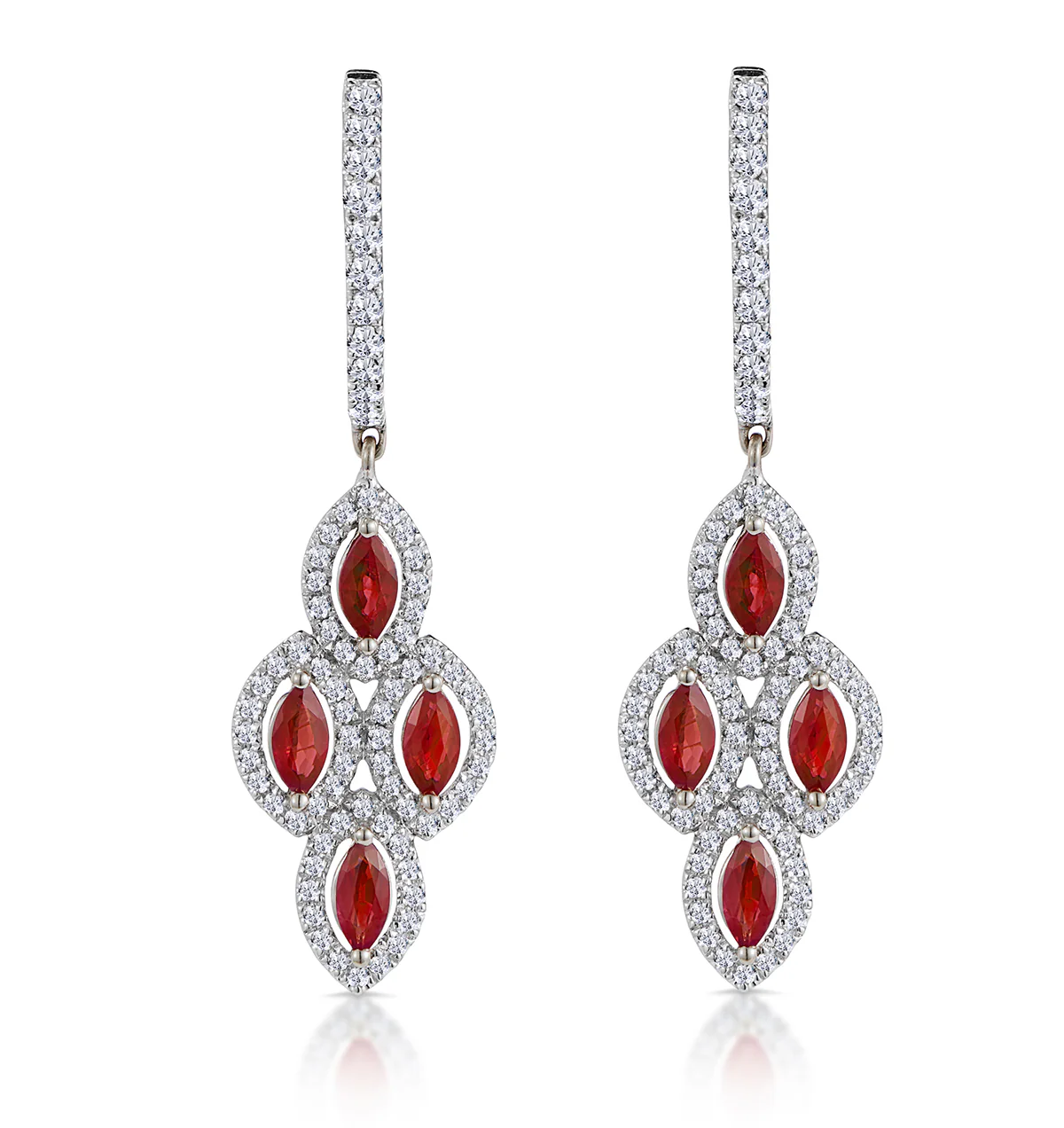 1.40ct Ruby Asteria Collection Diamond Drop Earrings 18K White Gold