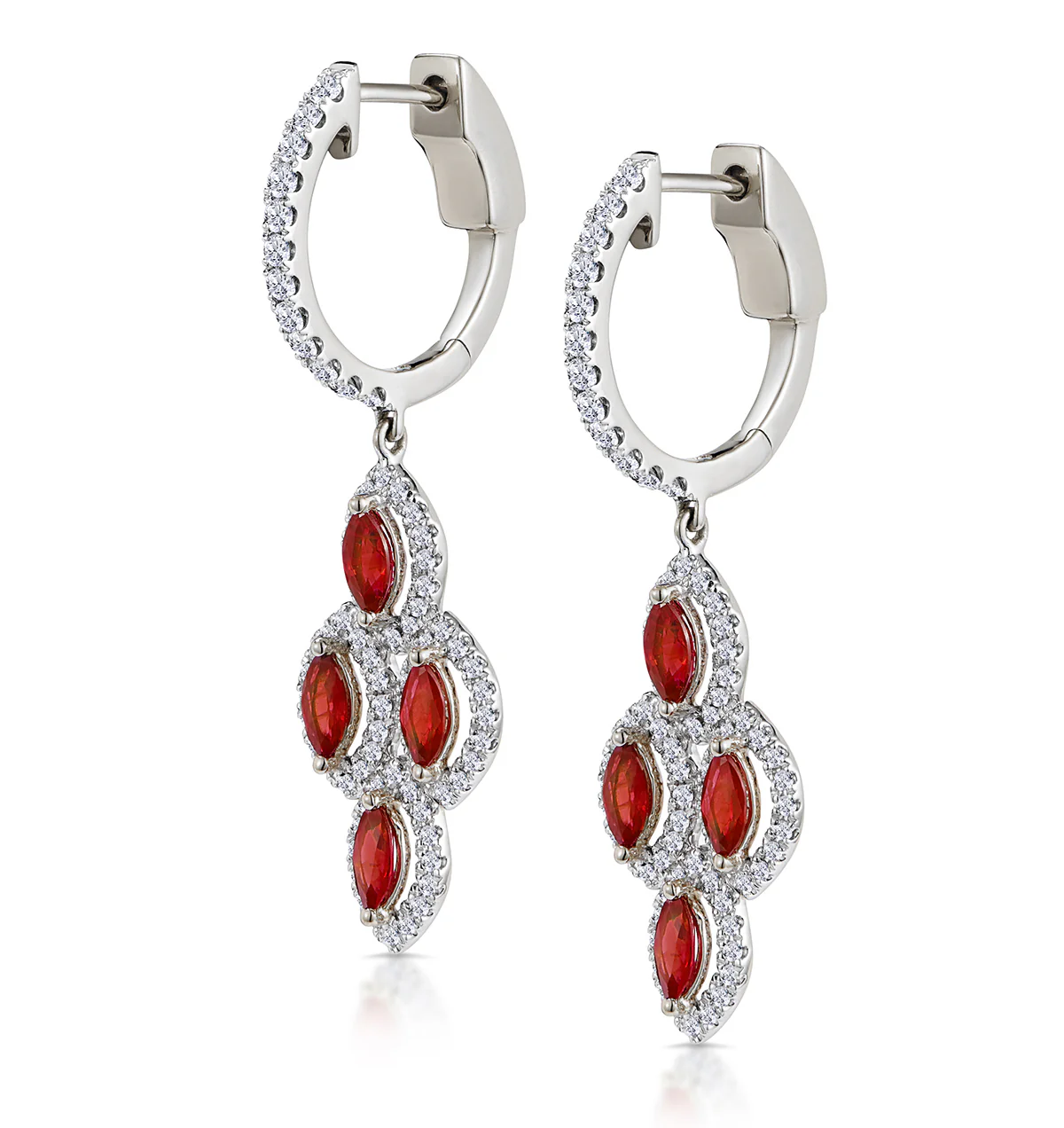 1.40ct Ruby Asteria Collection Diamond Drop Earrings 18K White Gold - Image 2