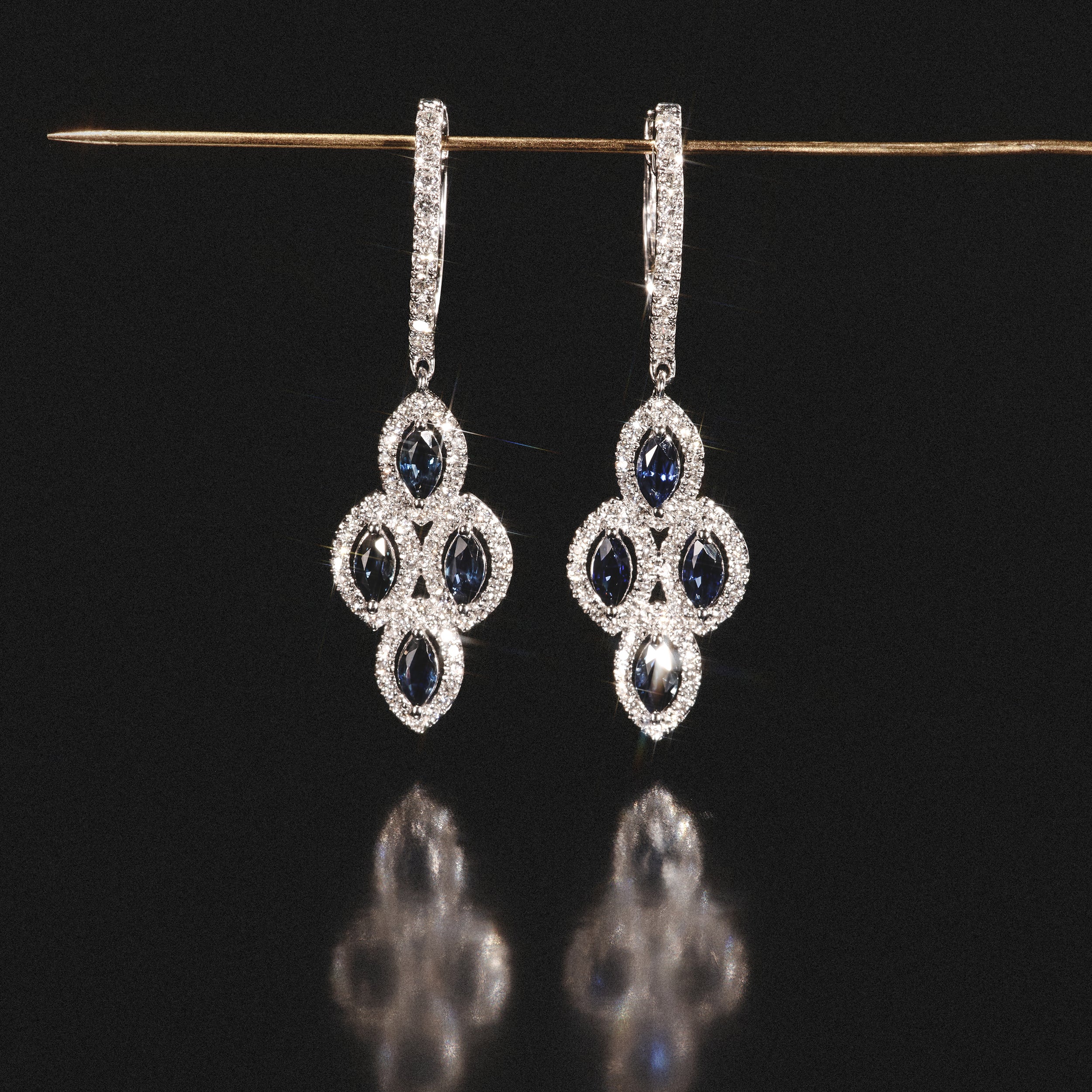 1.45ct Sapphire Asteria Diamond Drop Earrings in 18K White Gold - Image 4