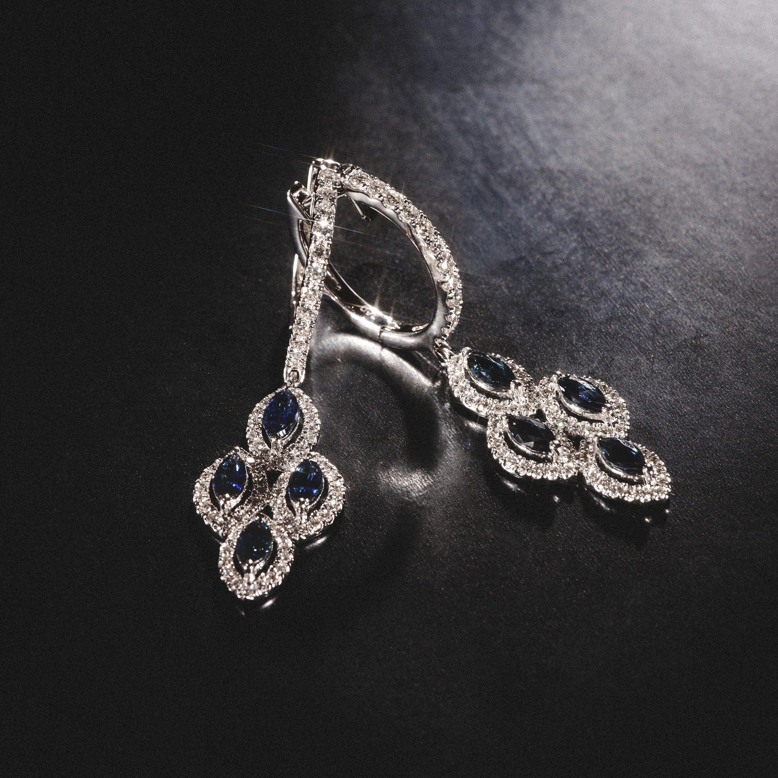 1.45ct Sapphire Asteria Diamond Drop Earrings in 18K White Gold - Image 5