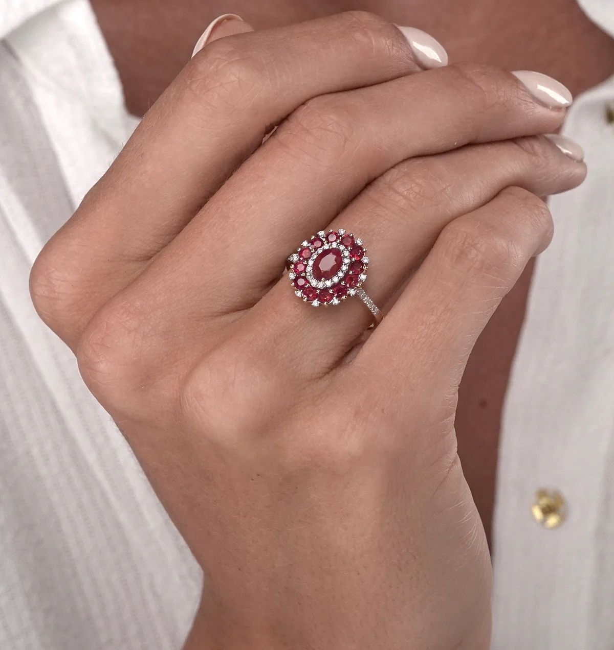 1.55ct Ruby Asteria Collection Lab Diamond Halo Ring in 9K Gold - Image 3