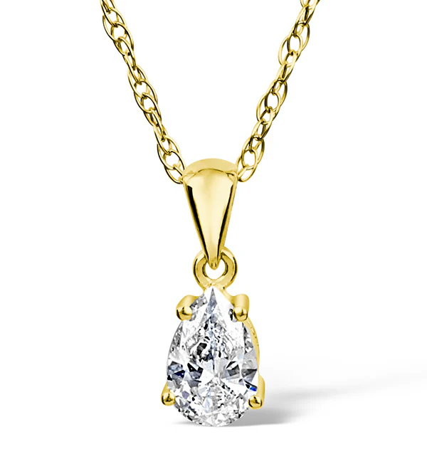 18K Gold Diamond Pear Shape Pendant Necklace 0.33CT G/VS