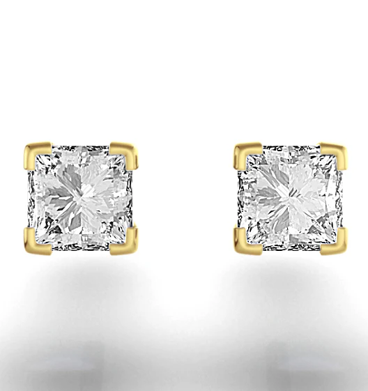 18K Gold Princess Lab Diamond Earrings - 1CT - F/VS - 4.8mm - Image 4