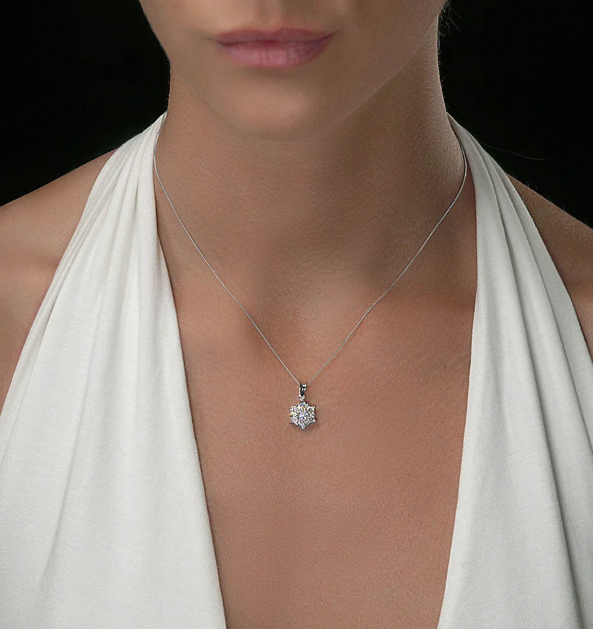 1ct Lab Diamond Cluster Necklace Pendant H/Si in 9K White Gold - Image 2