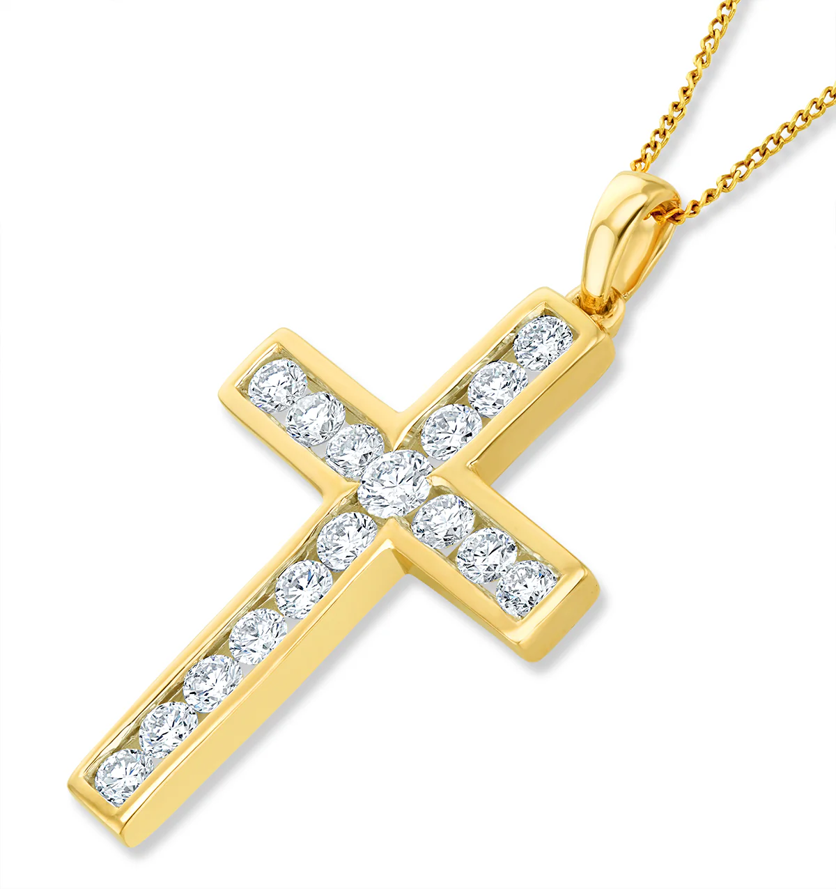 1ct Lab Diamond Cross Necklace Pendant H/Si Channel Set in 9K Gold - Image 3