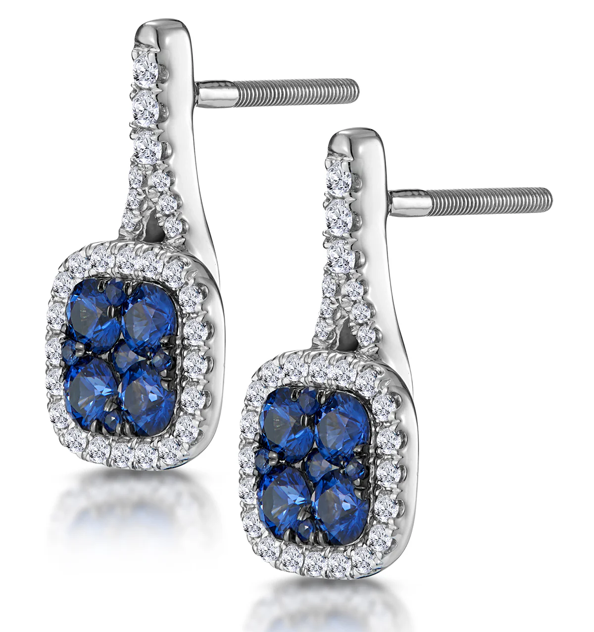 1ct Sapphire and Diamond Halo Earrings 18KW Gold - Asteria Collection - Image 3
