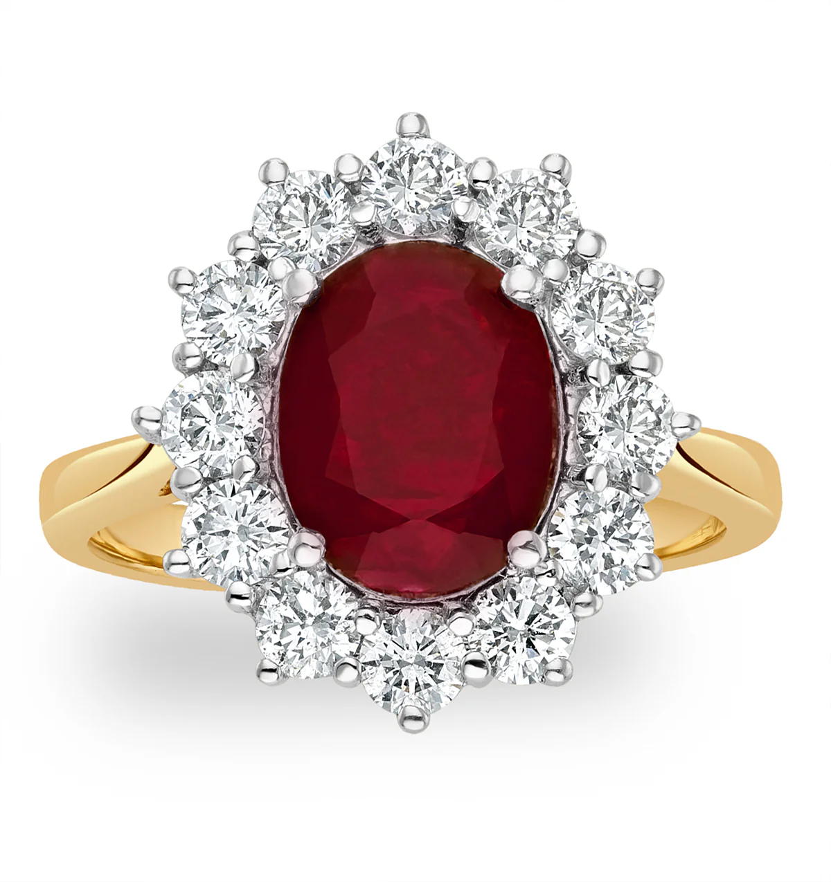 2.40ct Oval Cut Ruby and Lab Diamond Halo Ring in 9K Yellow Gold - Image 4