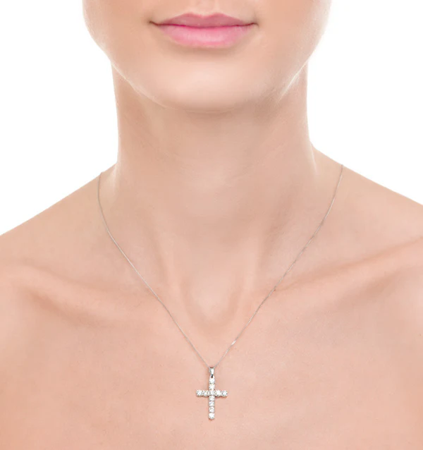 2 Carat Cross Lab Diamond Necklace Pendant in 9K White Gold - Image 3