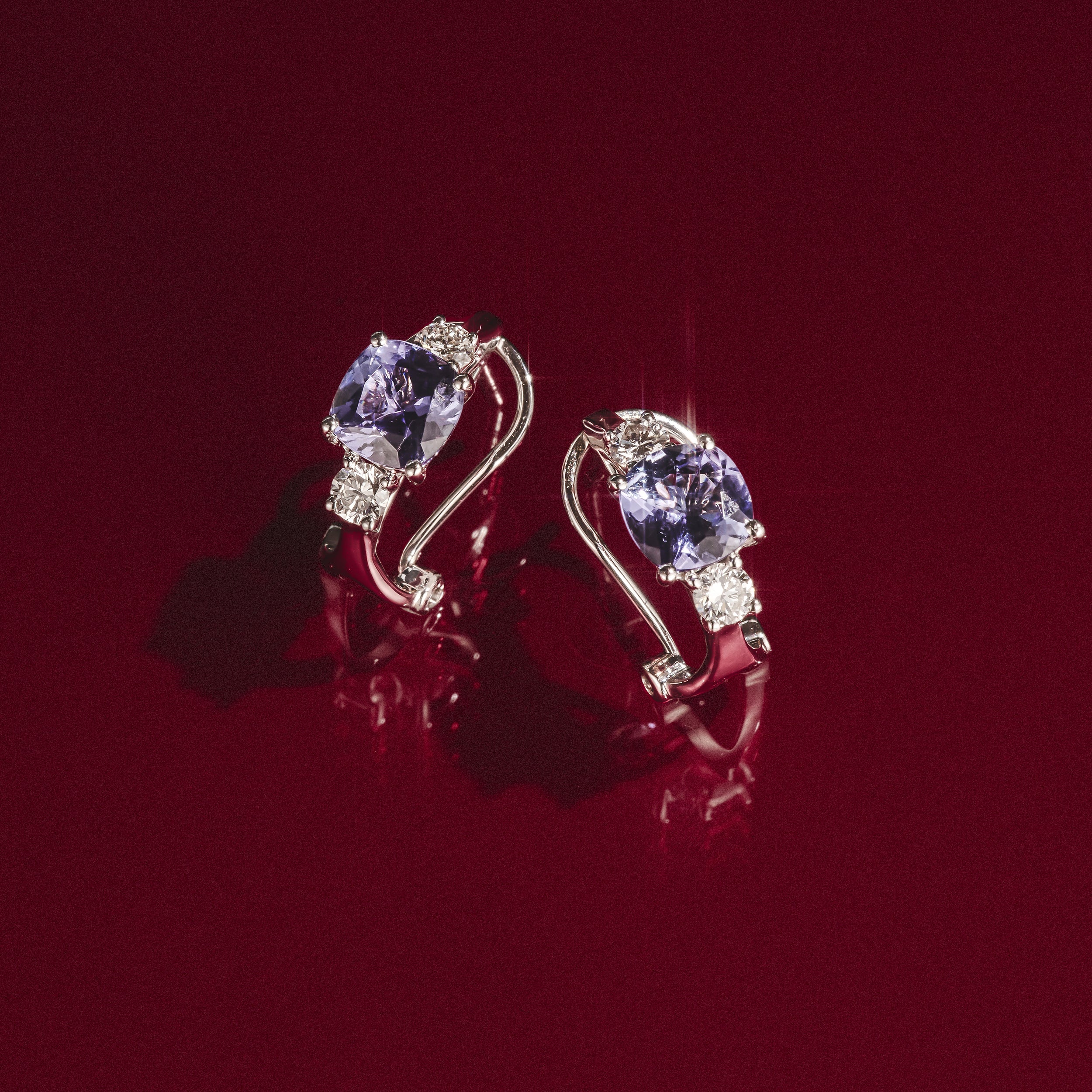 2.20ct Tanzanite Asteria Collection Diamond Earrings 18K White Gold - Image 5