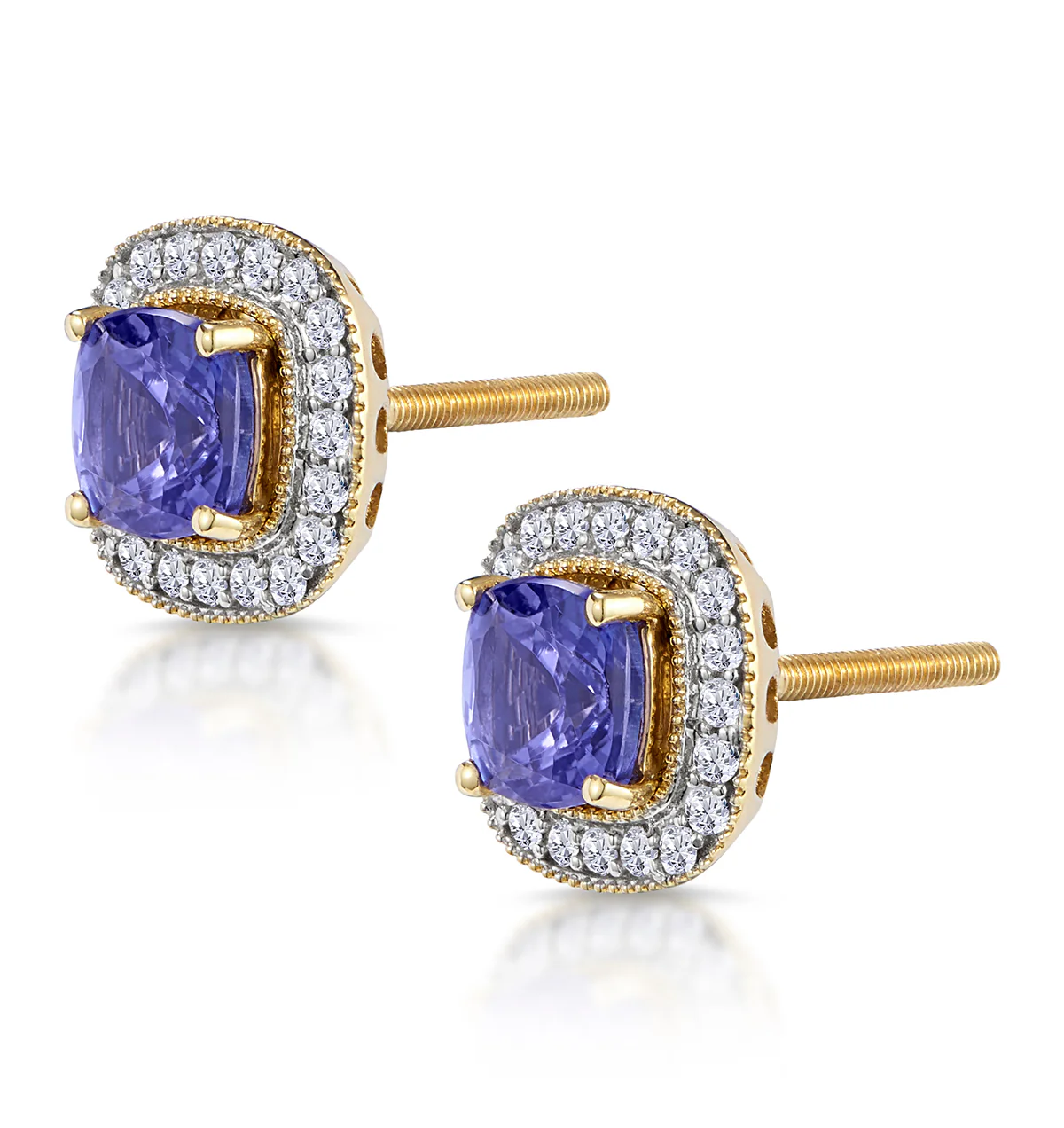 2.20ct Tanzanite Asteria Collection Diamond Halo Earrings in 18K Gold - Image 2