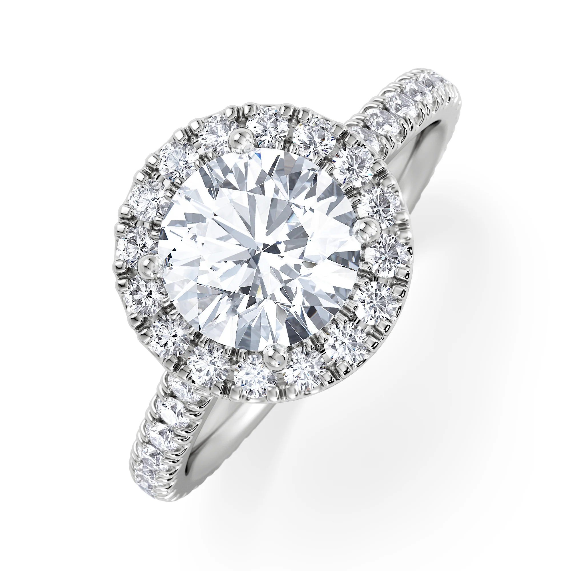 2.30ct Reina Lab Diamond Halo Engagement Ring in 18K White Gold F/VS1