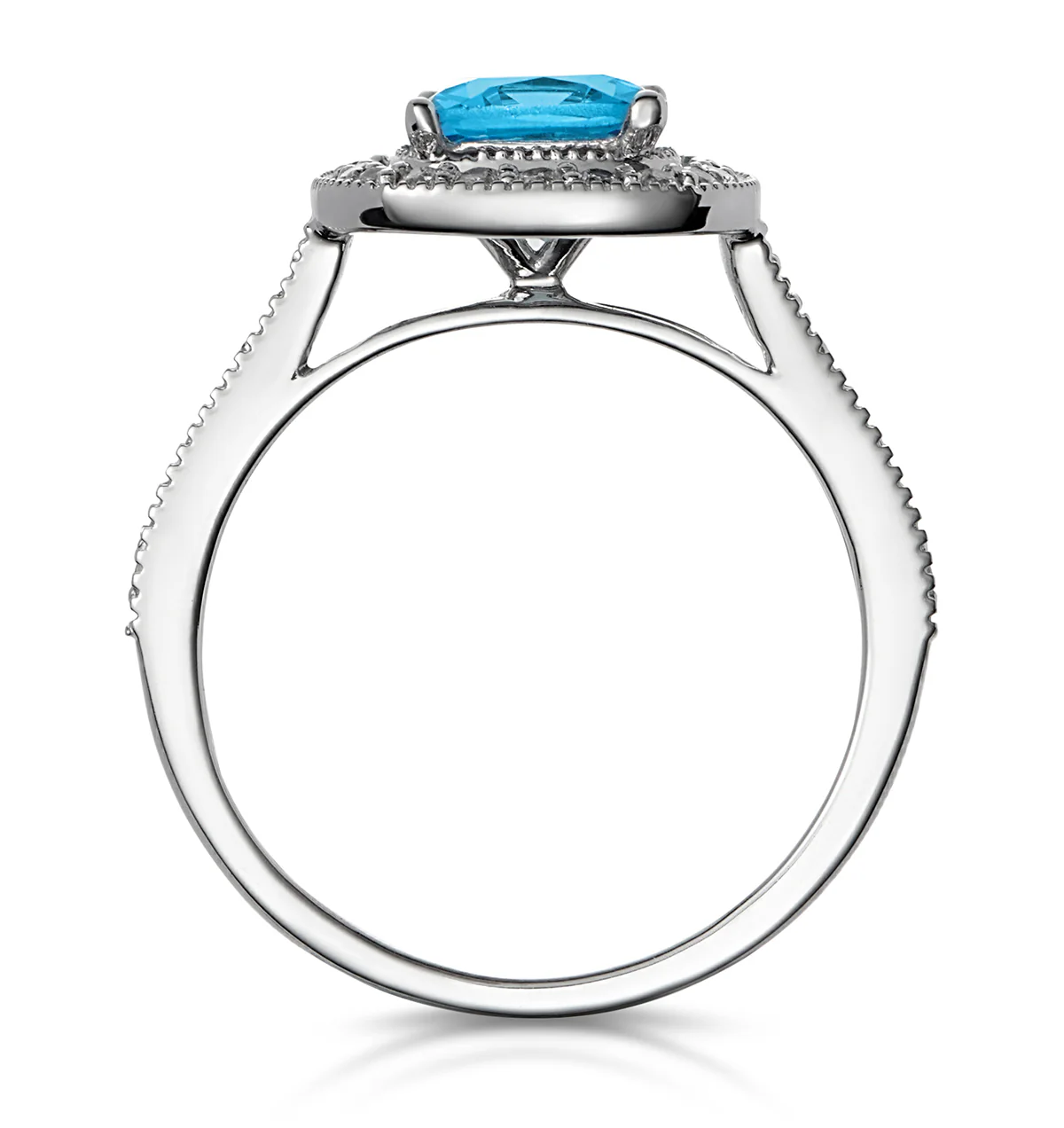 2.50ct Cushion Blue Topaz Lab Diamond Halo Asteria Ring 9K White Gold - Image 2