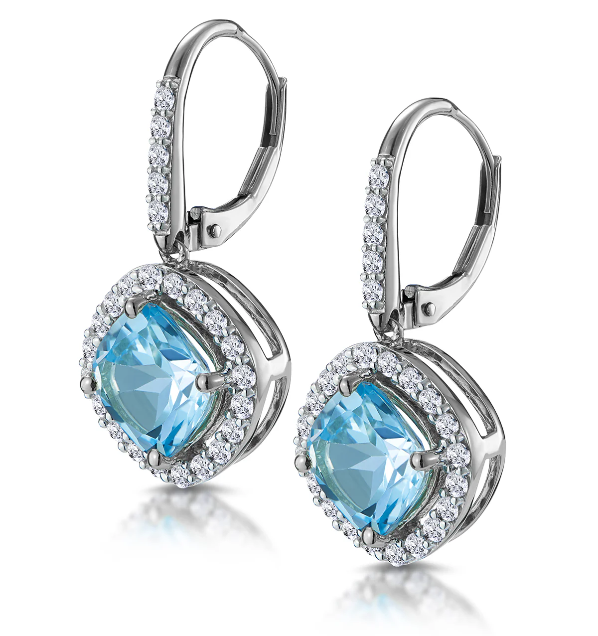 2.5ct Blue Topaz and Diamond Halo Asteria Earrings 18K White Gold - Image 3