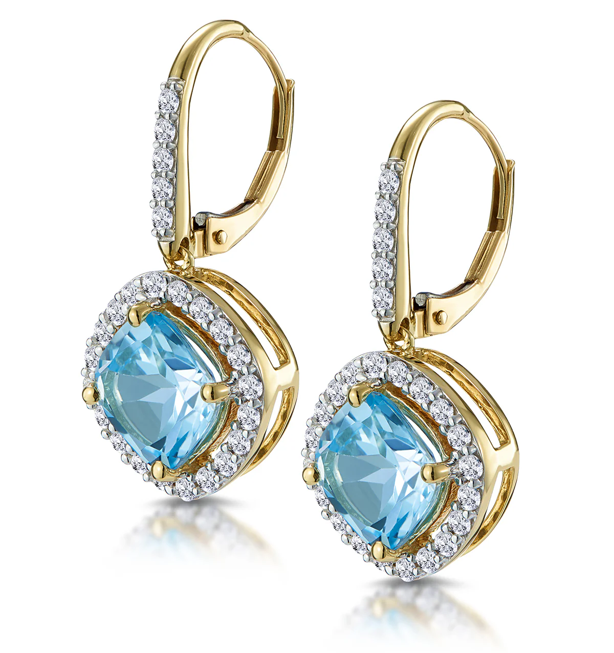 2.5ct Blue Topaz and Diamond Halo Earrings 18K Gold Asteria Collection - Image 3